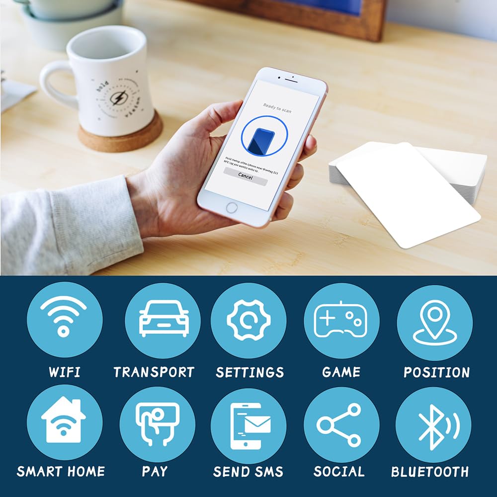 20 Pack Programmable PVC NFC Cards - NTAG215 & CR80 Compatible with Epson Canon Inkjet Printers for Contactless Payments, Digital Business Cards & Smart Home Automation