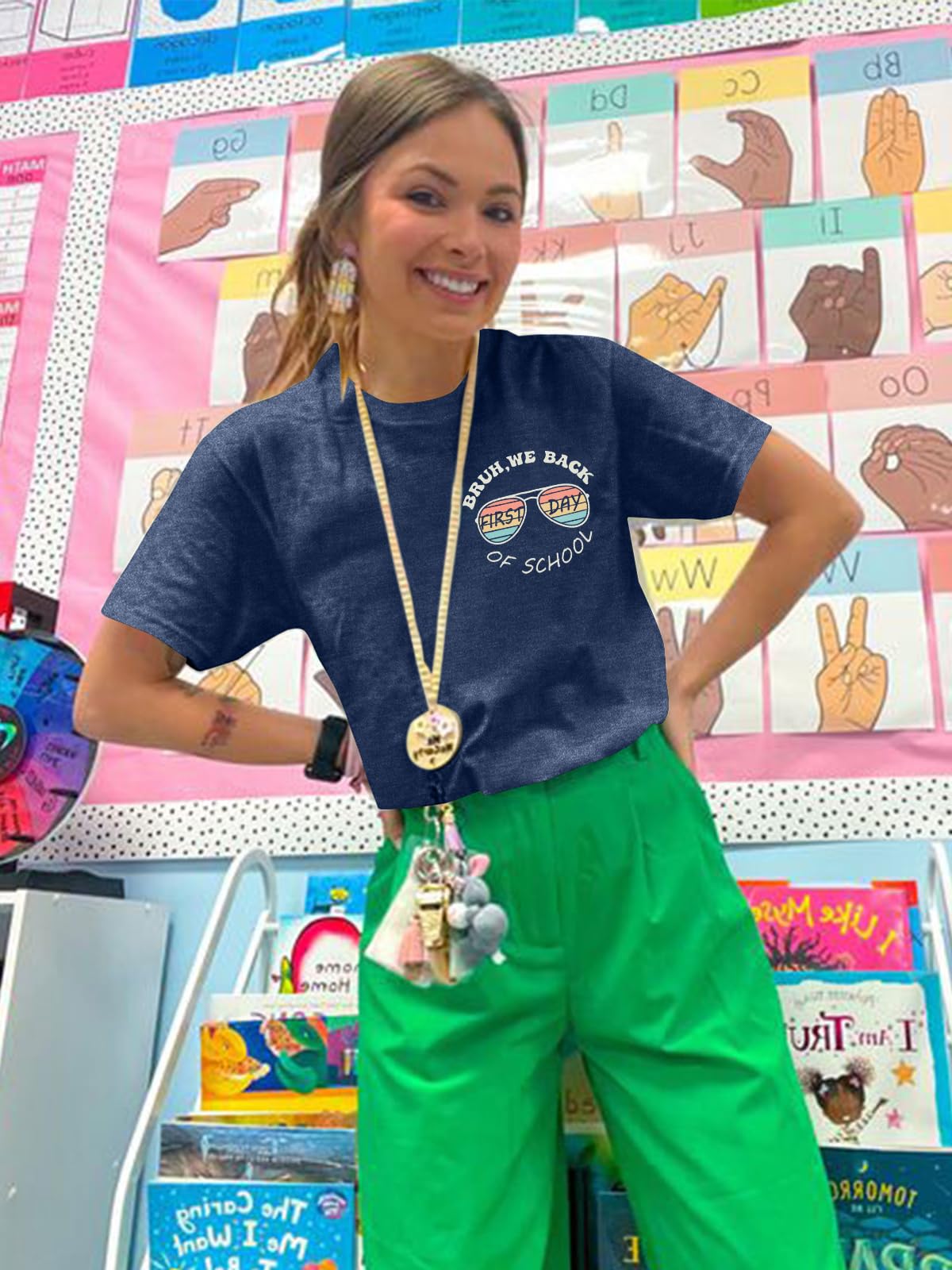 Back to School Shirt for Women - First Day Teacher T-Shirt with 'Bruh We Back' Graphic - Cute Short Sleeve Tee for Classroom, Teaching & School Events