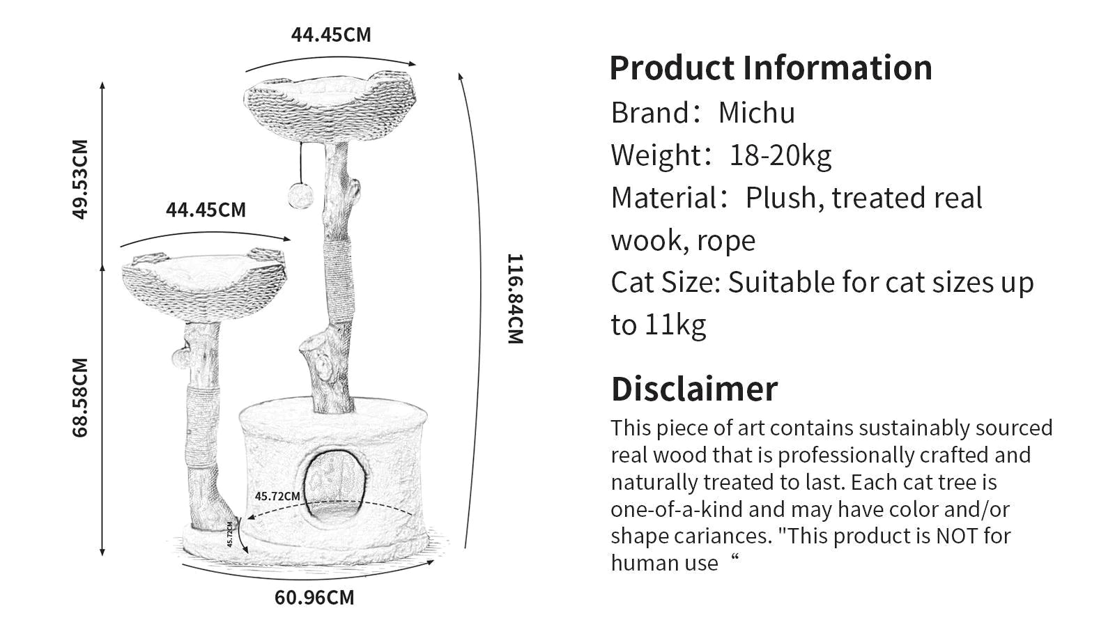 Premium Real Wood Cat Tree for Large Cats - Sturdy & Stylish Climbing Perch for Indoor Play, Scratching & Lounging - Perfect for Living Rooms, Bedrooms & Home Offices