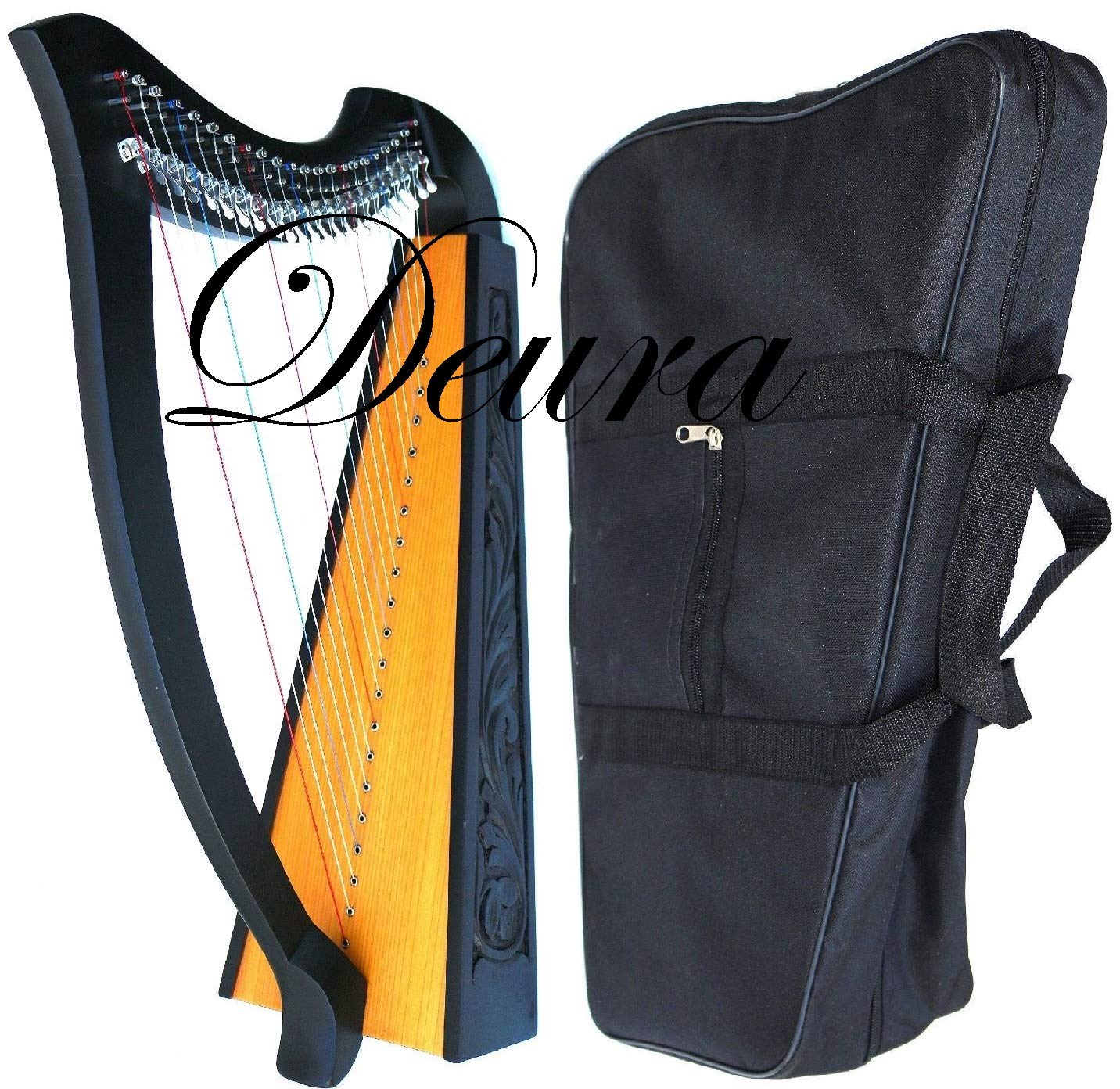 22 Strings Black Lever Harp with Carry Bag - Irish Celtic Folk Lap Harp MA-1030BK for Home Decor, Music Therapy & Traditional Performances