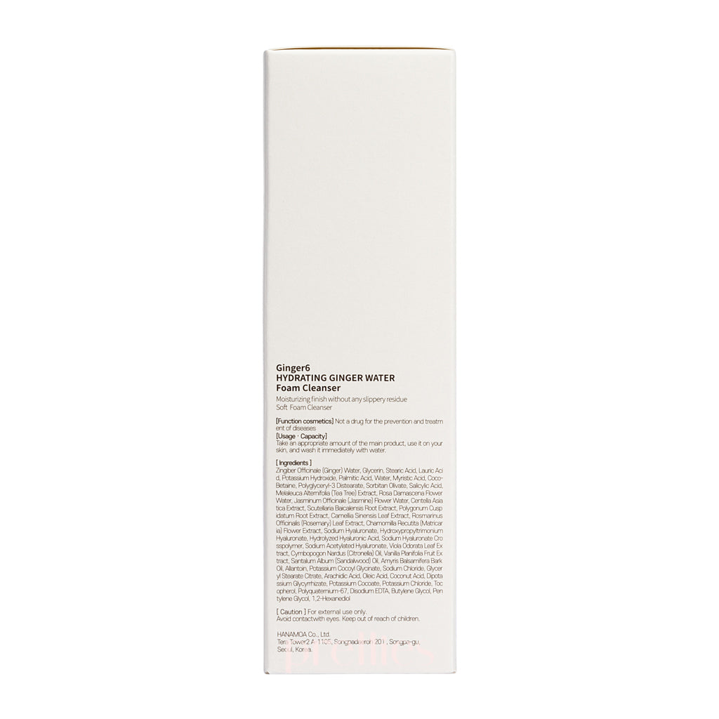 Ginger6 Hydrating Ginger Water Foam Cleanser 150ml - Gentle Face Wash for Dry & Sensitive Skin - Daily Skincare Routine & Travel Essential