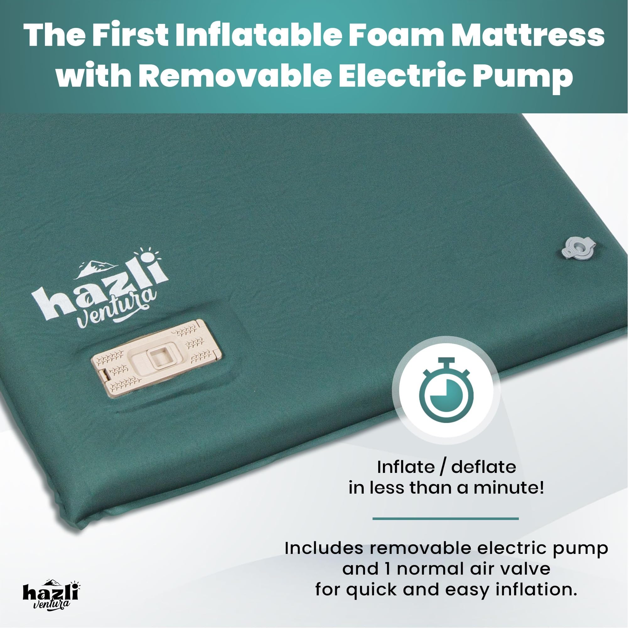 Hazli ComfortMax Self-Inflating Foam Camping Mattress with Pillow & Pump - 75