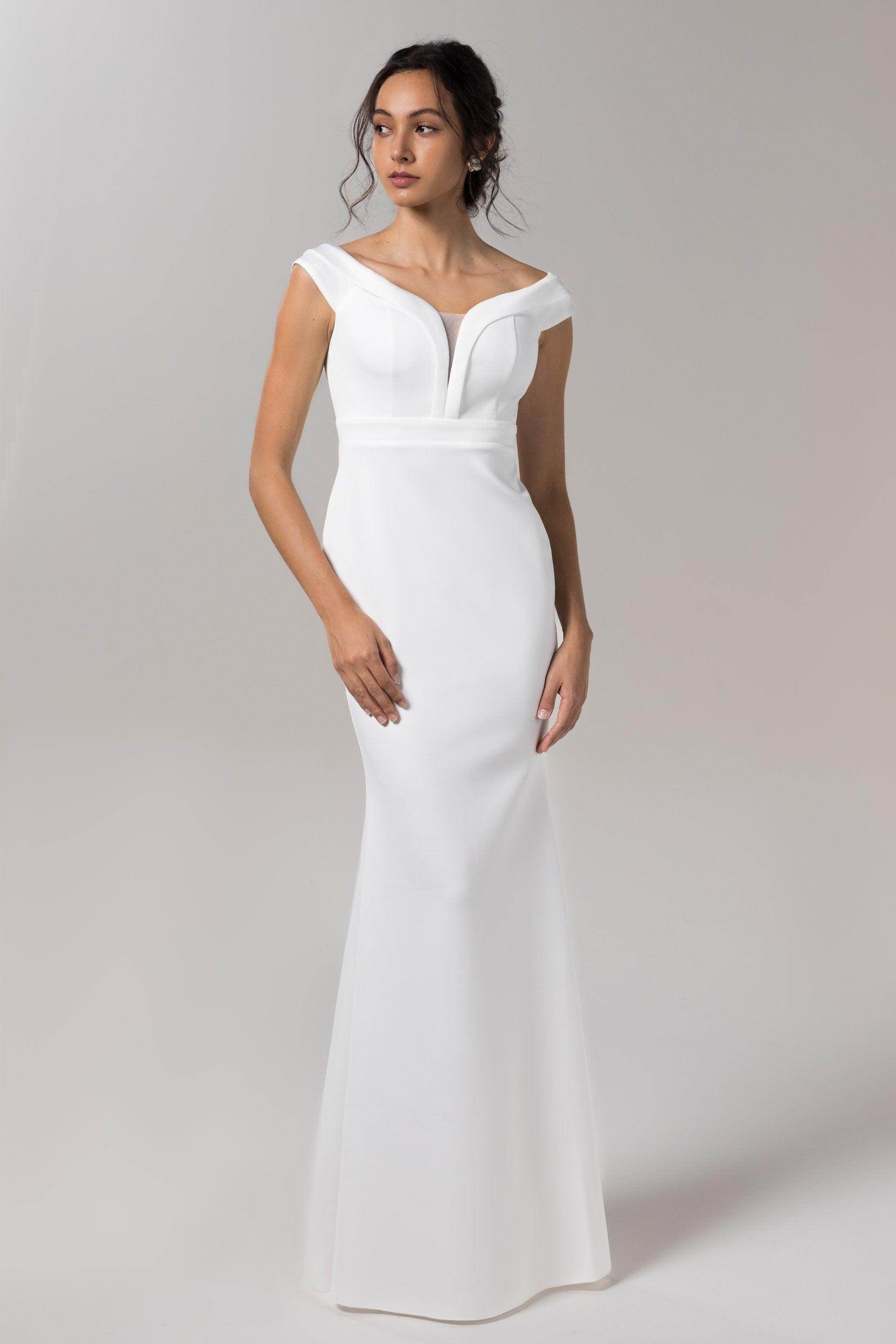 Elegant Mermaid Sweep Brush Train Wedding Dress - Stretchy Knitted Fabric for Bride (CW2602) | Perfect for Beach, Church & Formal Weddings