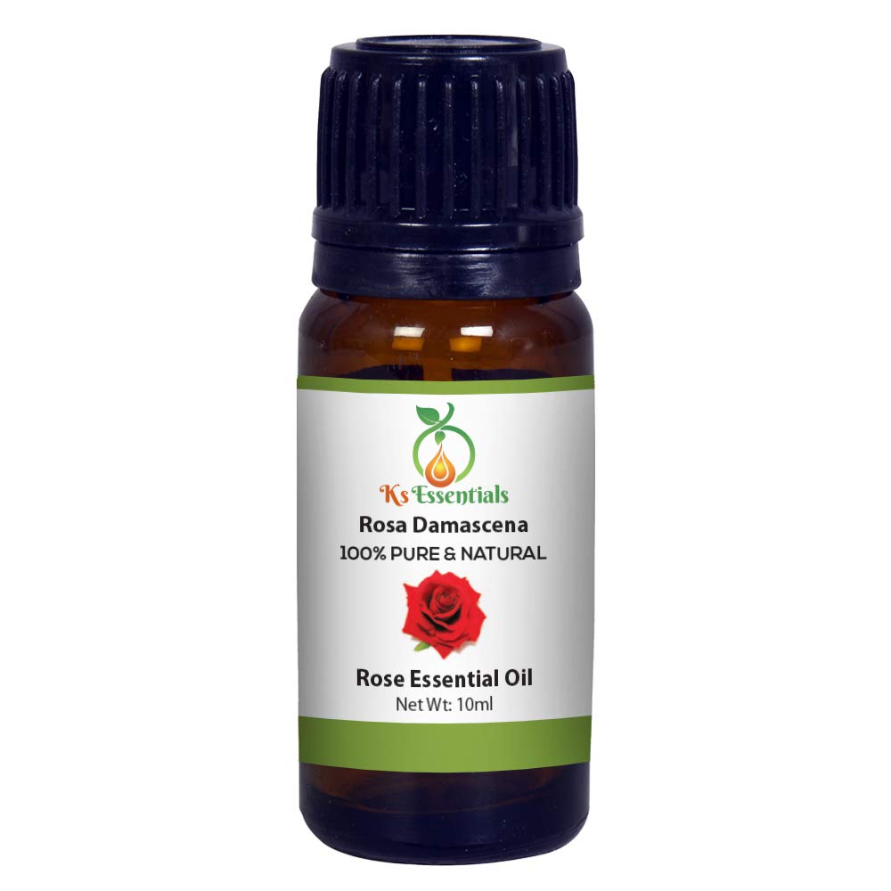 Ks Essentials 100% Pure Natural Rose Essential Oil - Undiluted Therapeutic Grade for Skin Care, Hair Growth & Acne Treatment (10ml) - Perfect for Aromatherapy, Massage & DIY Beauty Products
