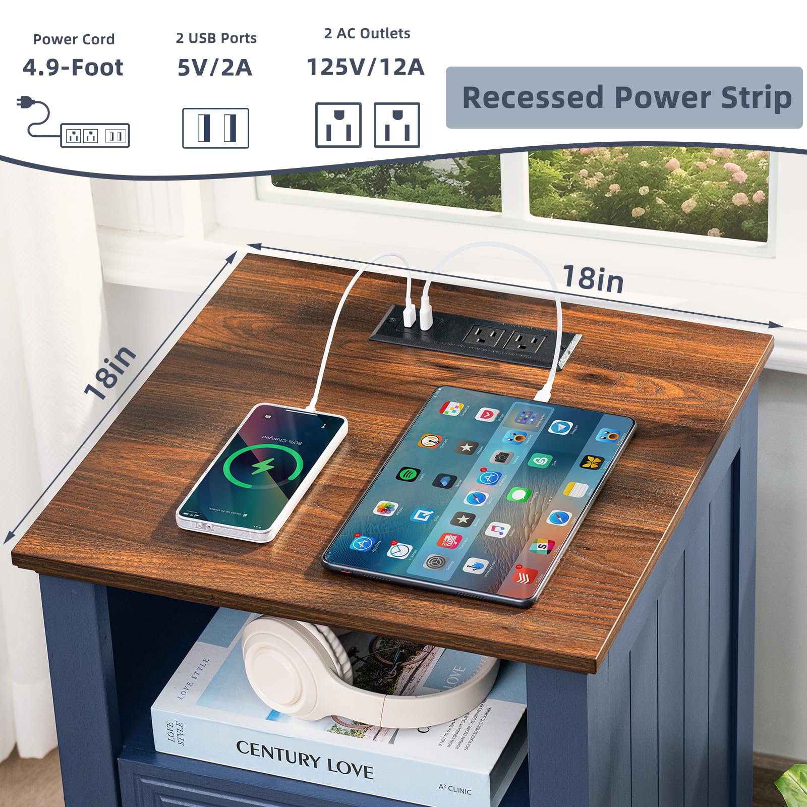 Farmhouse Style Nightstand Set of 2 with Charging Station & 6-Drawer Wood Dresser - 54