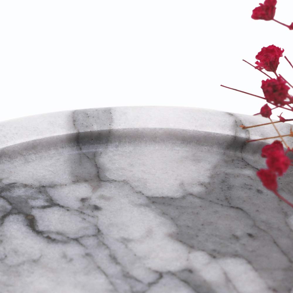 Elegant Circular Marble Decorative Tray - 5.5 Inch Diameter Stone Serving Dish for Vanity, Dresser, Nightstand, Desk & Countertop Organization | Perfect for Jewelry Display, Bathroom Essentials, Office Supplies & Home Decor
