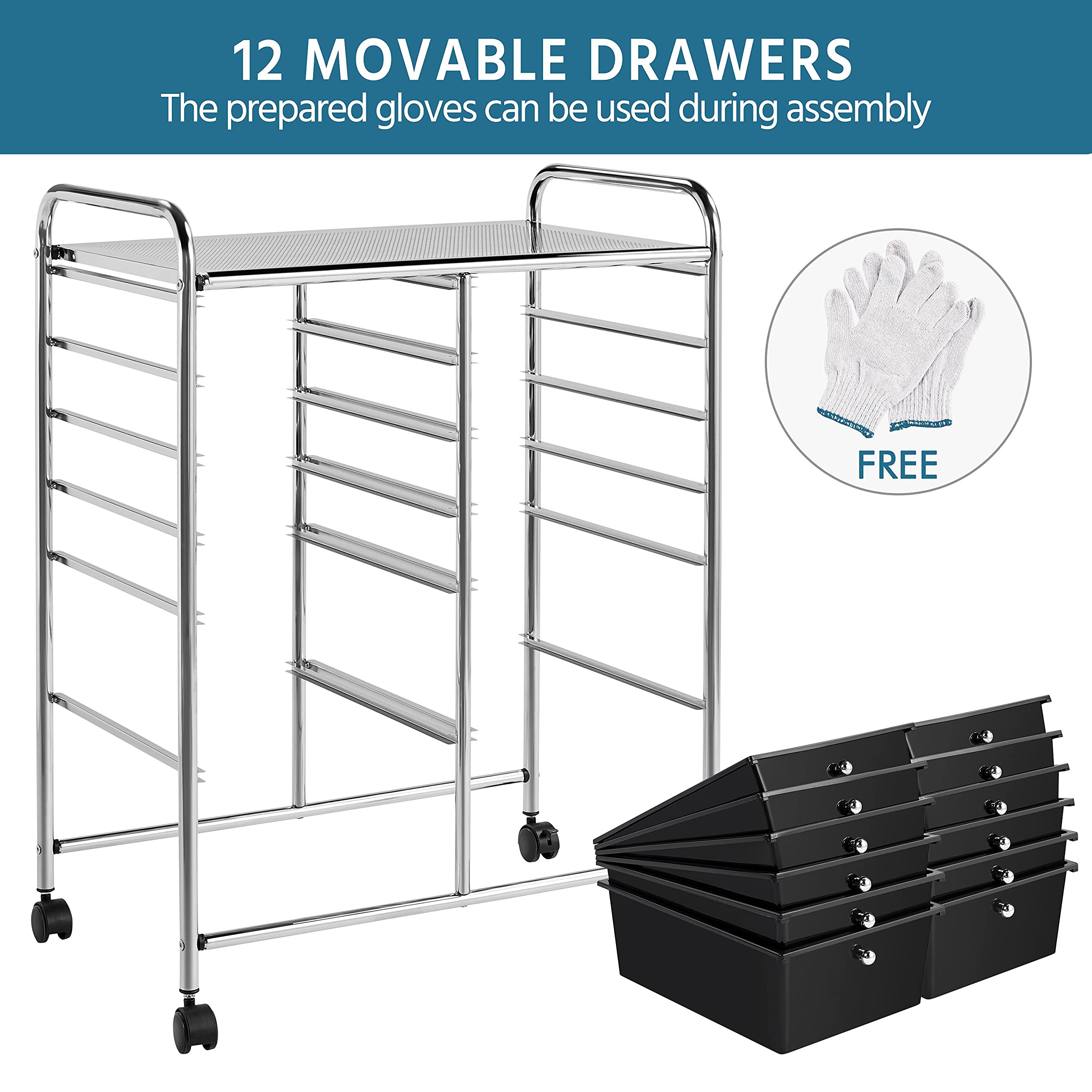 Yaheetech 12-Drawer Rolling Cart - Mobile Storage Organizer for Home & Office