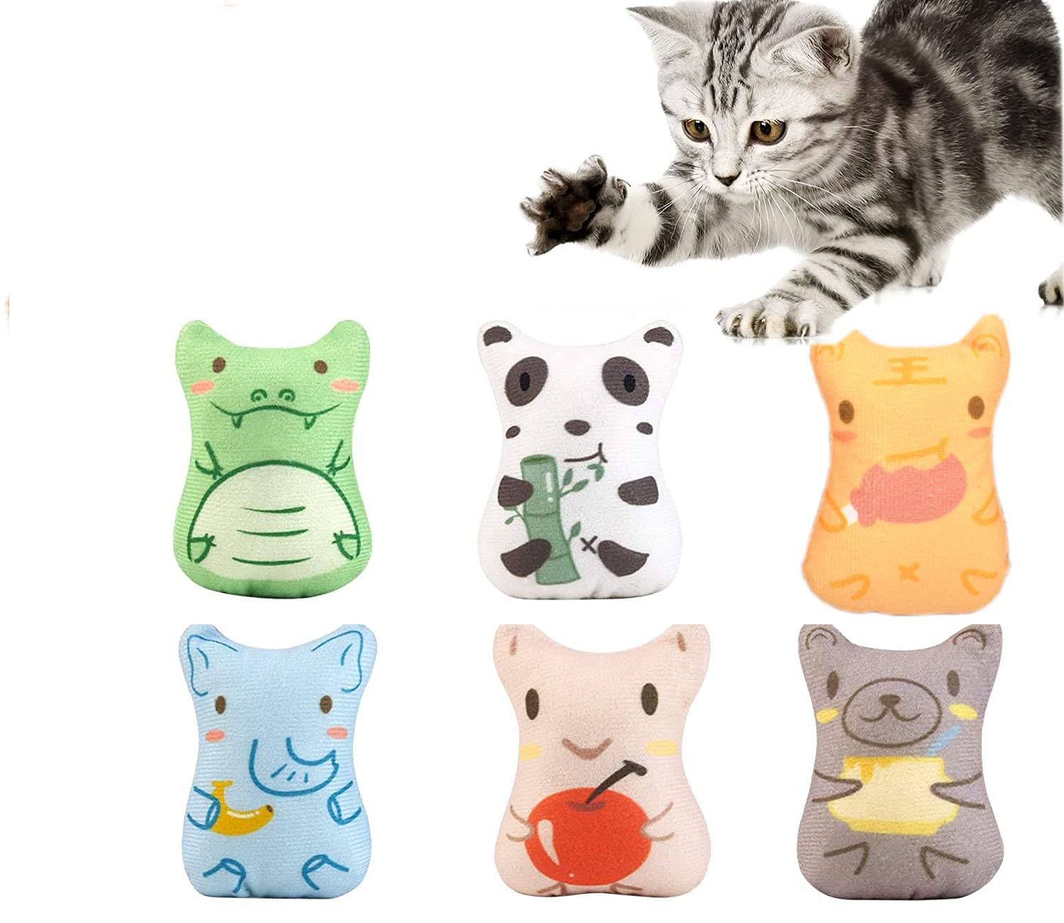Wiiyita 6Pcs Catnip Toys for Kittens - Bite Resistant Plush Chew Toys with Catnip, Interactive Teething Pet Toys for Indoor Cats - Perfect for Playtime & Stress Relief