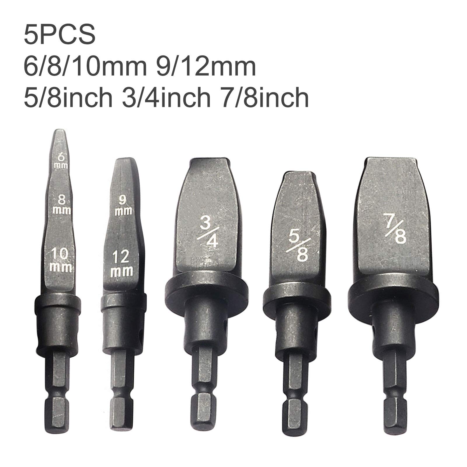 5-Piece Swaging Tool Drill Bit Set for HVAC & Plumbing - Metric & SAE Copper Pipe Expander (6/8/10mm, 9/12mm, 5/8