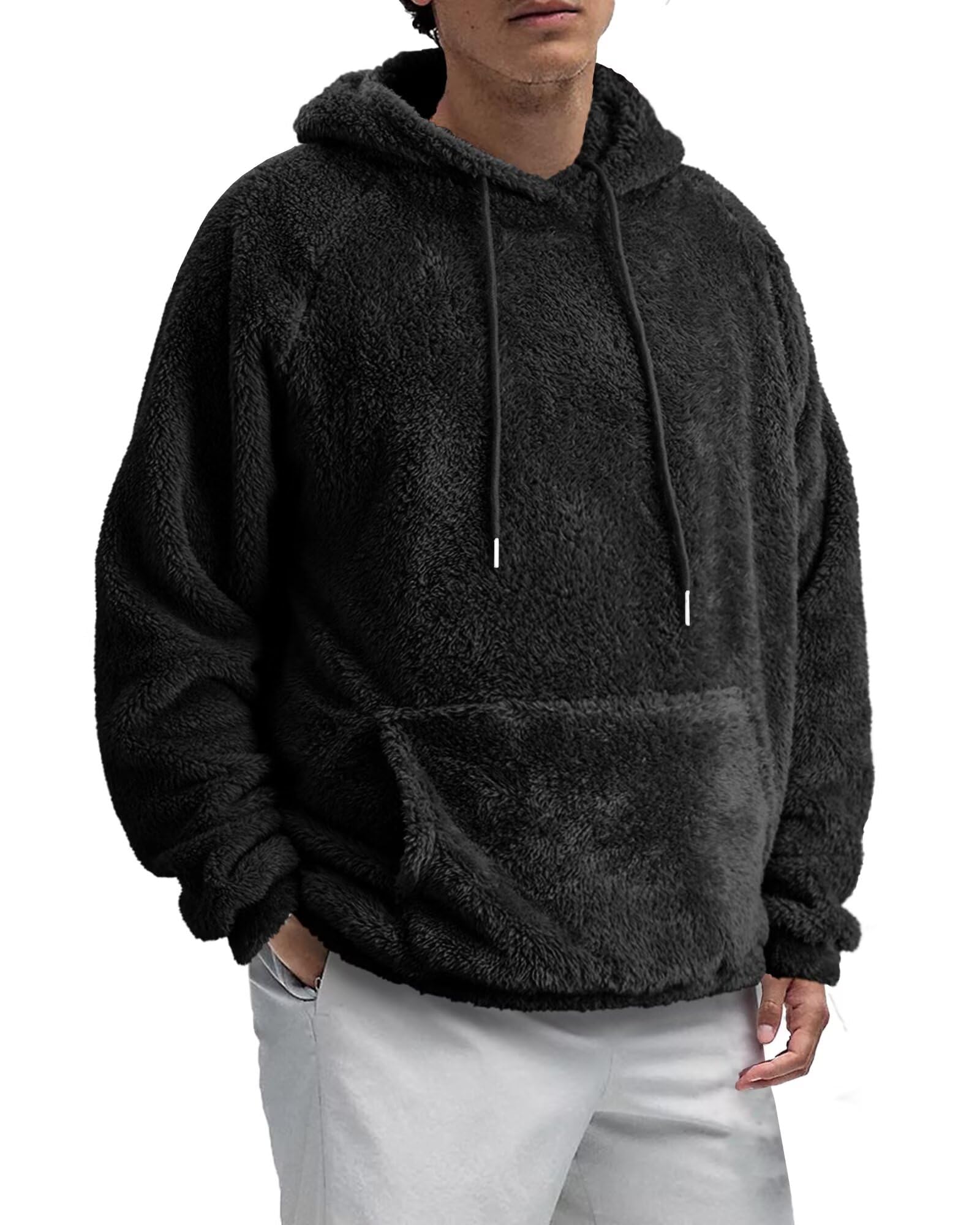 Men's Soft Sherpa Hoodie - Fleece Lined Long Sleeve Pullover Sweatshirt for Winter | Cozy Fall & Winter Outerwear for Casual Wear, Outdoor Activities & Lounging