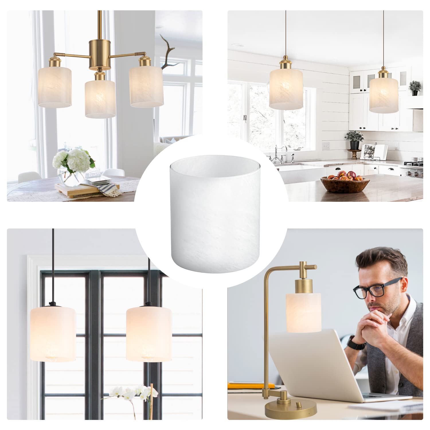 1 Pack Alabaster White Glass Lamp Shade - Cylinder Replacement Shade with 1-5/8