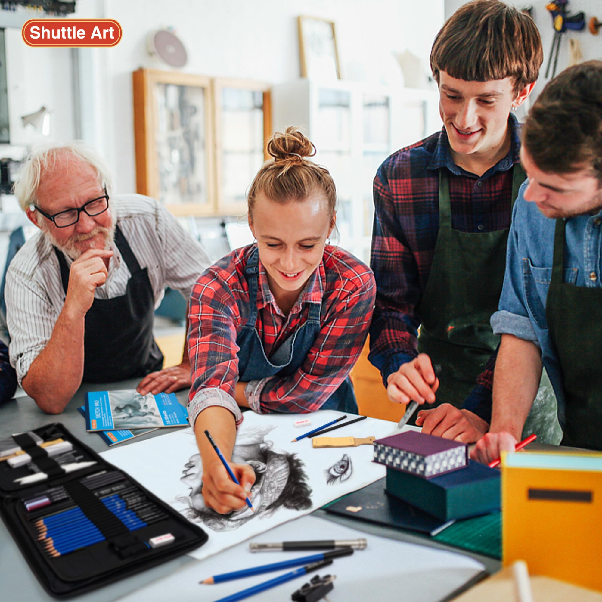 Shuttle Art 52 Pack Professional Drawing Pencils Set - Graphite & Charcoal Sticks with Sketch Pad in Portable Case - Perfect for Artists, Students & Adults - Ideal for Sketching, Shading & Art Projects