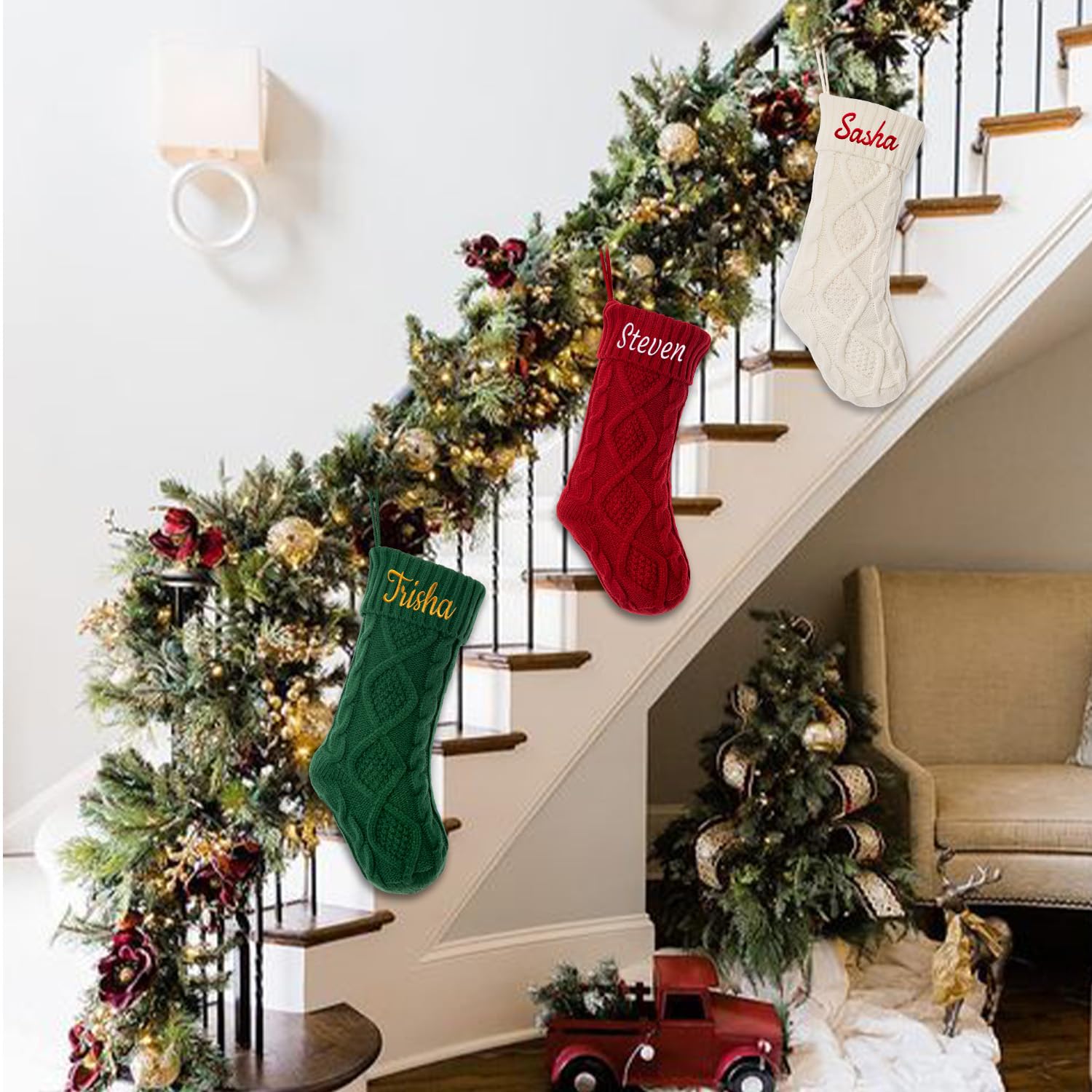 Personalized Christmas Stockings 18 Inch - Custom Name Xmas Stockings for Kids & Family - Large Knitted Double-Sided Fireplace Hanging Stockings - Perfect for Holiday Decorations, Christmas Party & Festive Home Decor (1 Pack)