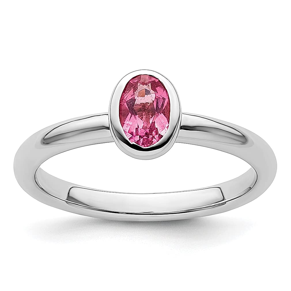 925 Sterling Silver Oval Pink Tourmaline Ring - October Birthstone Stackable Band with Genuine Gemstone, Dainty Women's Jewelry | Perfect Gift for Her, Anniversary & Everyday Elegance