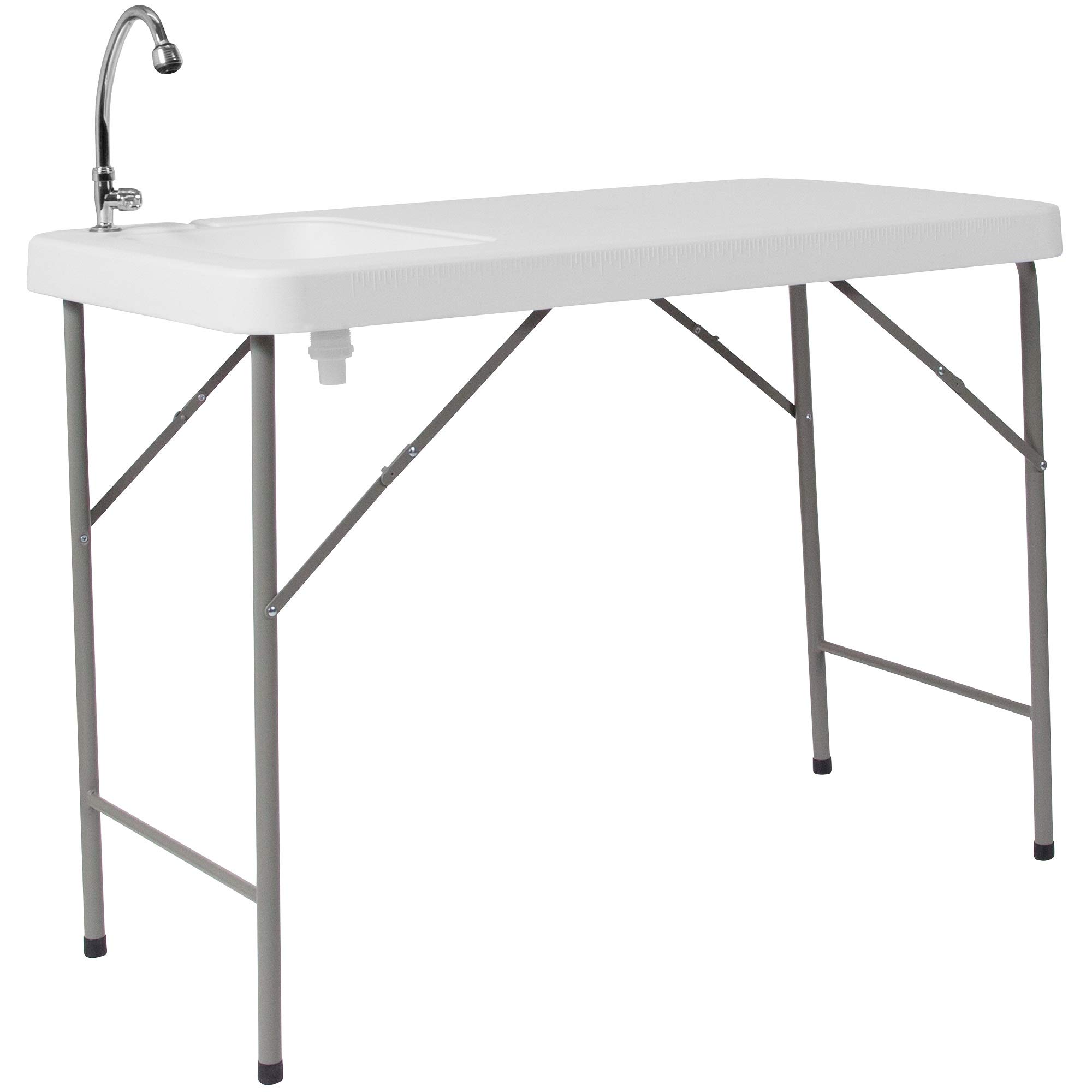 F&F Furniture Group 45 Inch White Rectangular Outdoor Folding Table with Built-in Sink - Perfect for Patio, Garden, Picnic, and Camping Use