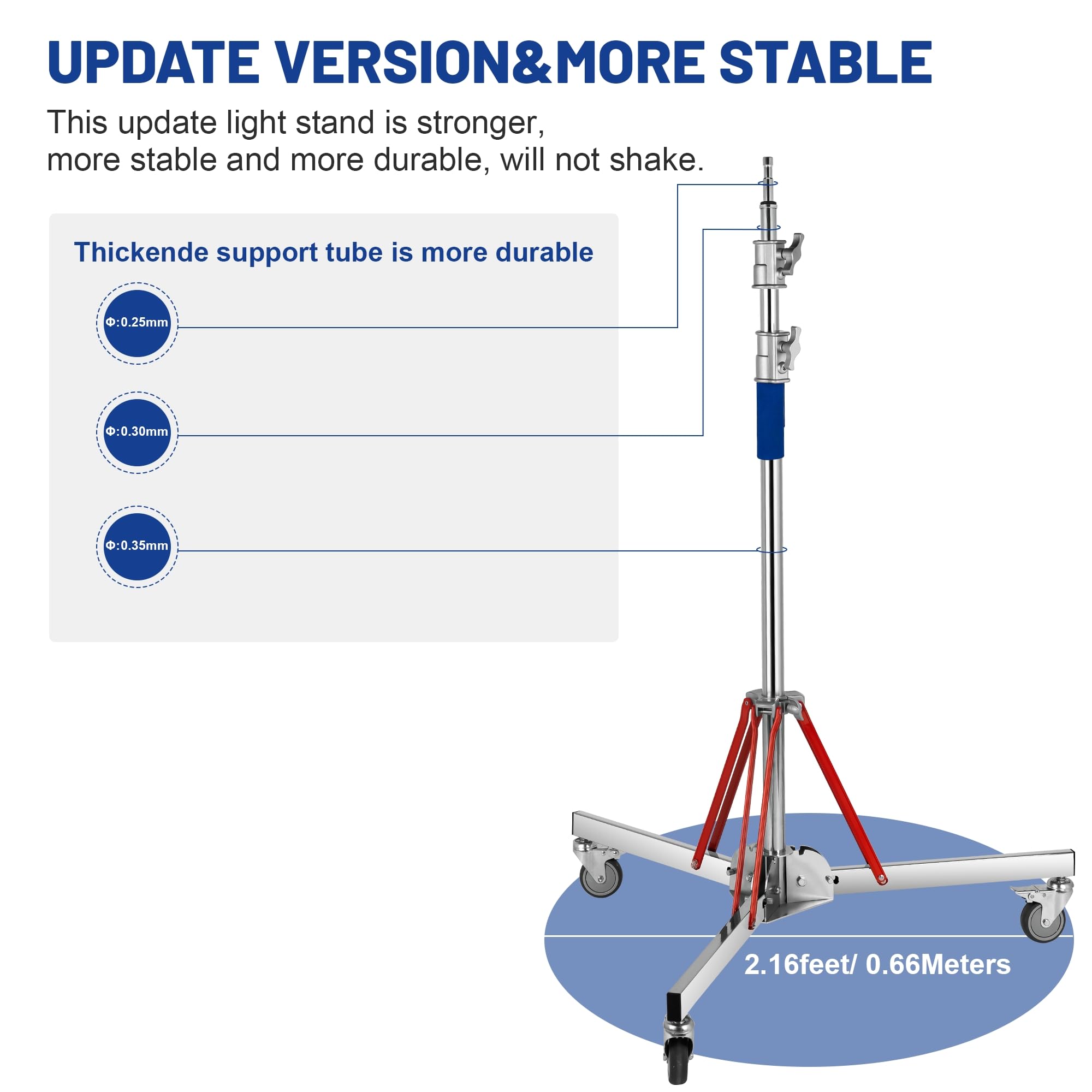 Heavy Duty Adjustable C Stand with Wheels - 10ft/305cm Stainless Steel Photography Light Stand for Studio Monolight, Softbox & Reflector - Perfect for Photo Studios, Film Sets & Video Production