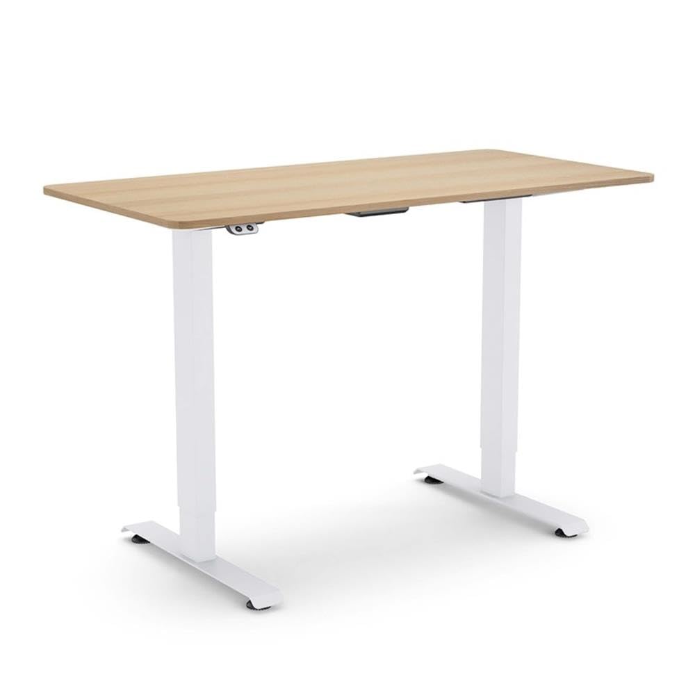 Tilah Adjustable Height Metal Office Desk - Natural Finish | Ergonomic Home & Workspace Furniture for Standing & Sitting Comfort