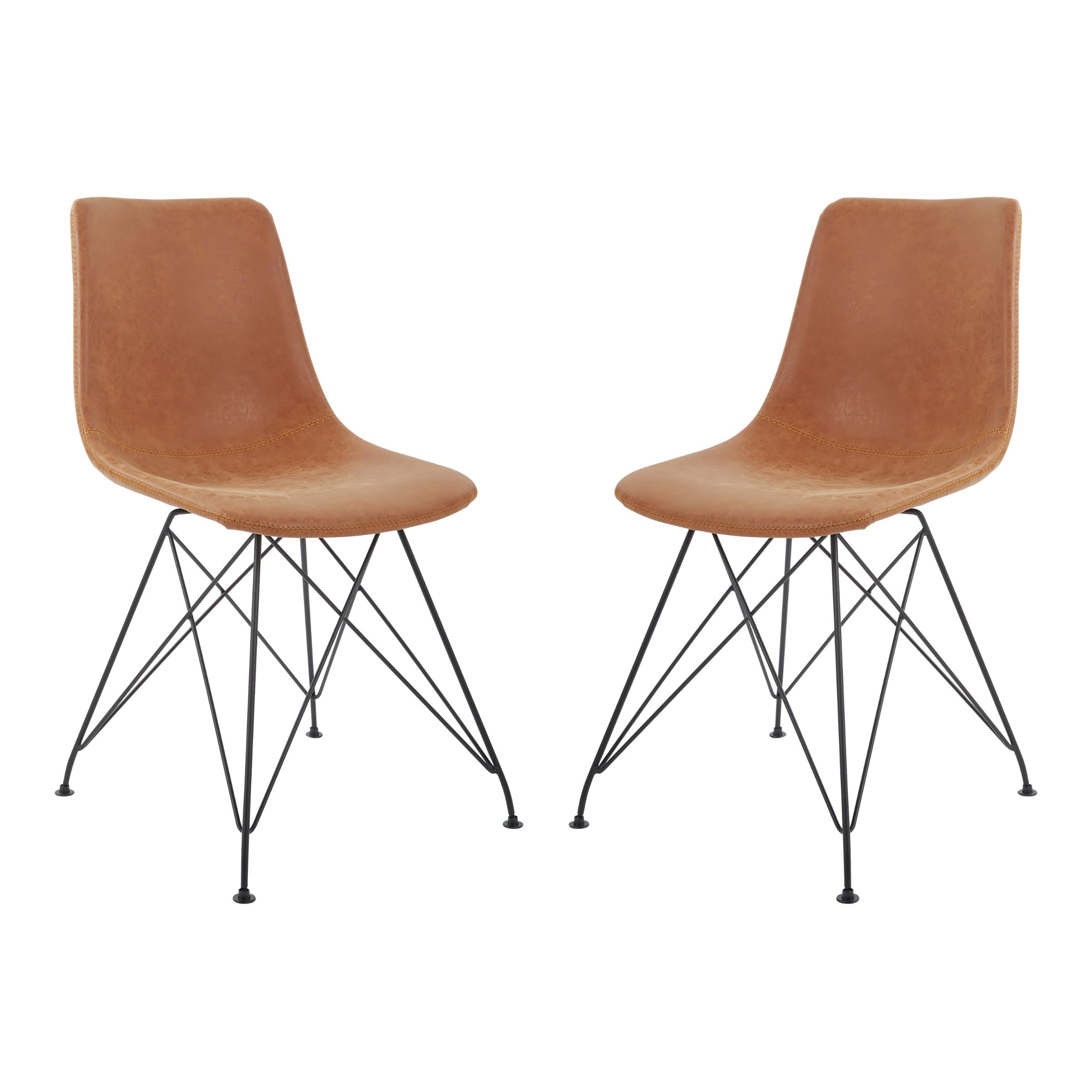 OSP Trenton Modern Dining Chairs Set of 2 - Sand Faux Leather Upholstered Side Chairs for Kitchen, Dining Room & Office - Comfortable Mid-Century Style Seating