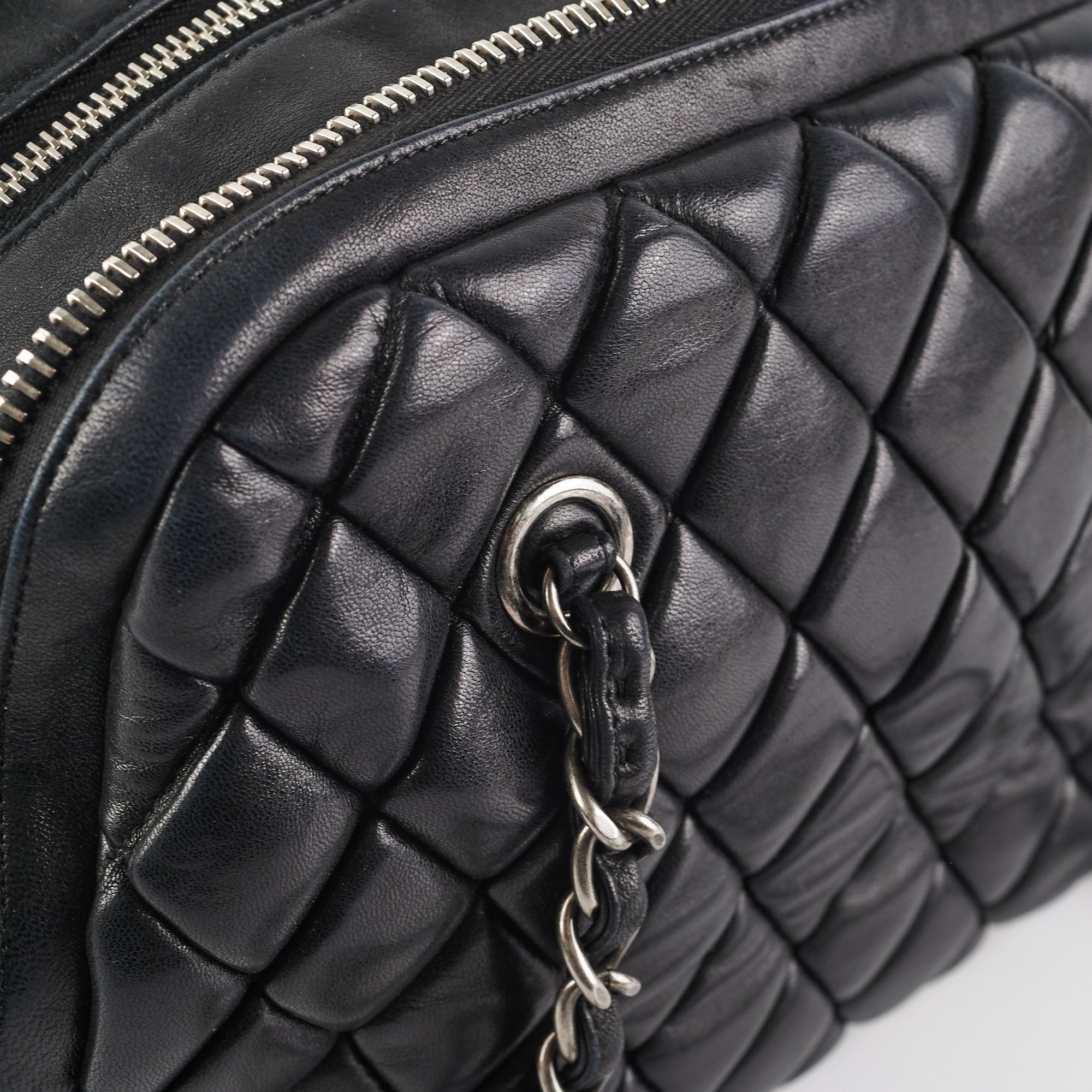 Chanel Quilted Leather Bowling Bag - Classic Black Designer Handbag for Women | Perfect for Work, Travel & Evening Events