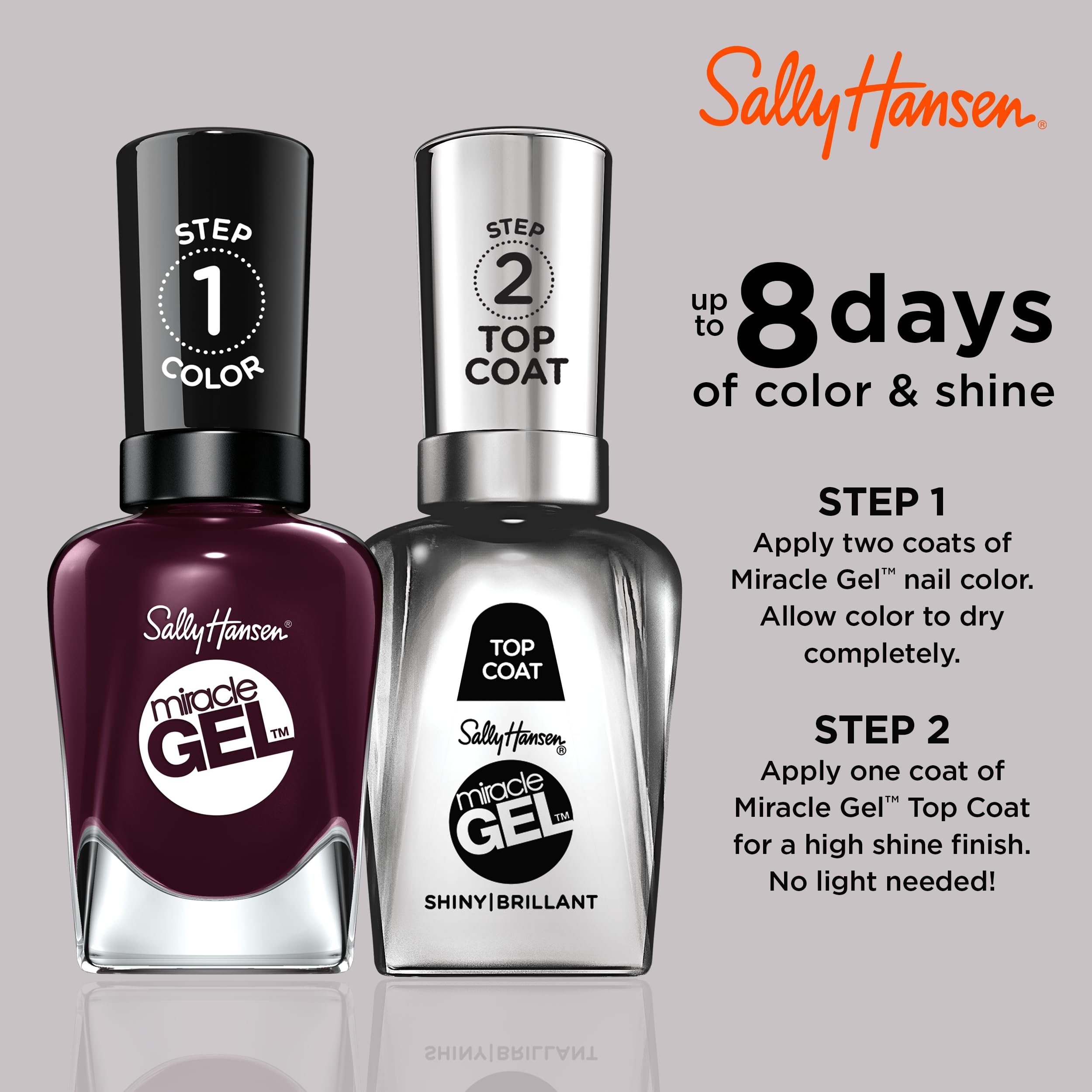 Sally Hansen Miracle Gel™ Cabernet With Bae Nail Polish - Long Lasting Gel-Like Formula, No UV Lamp Needed, Rich Red Color for Manicures & Pedicures - Perfect for Date Nights, Parties & Special Occasions