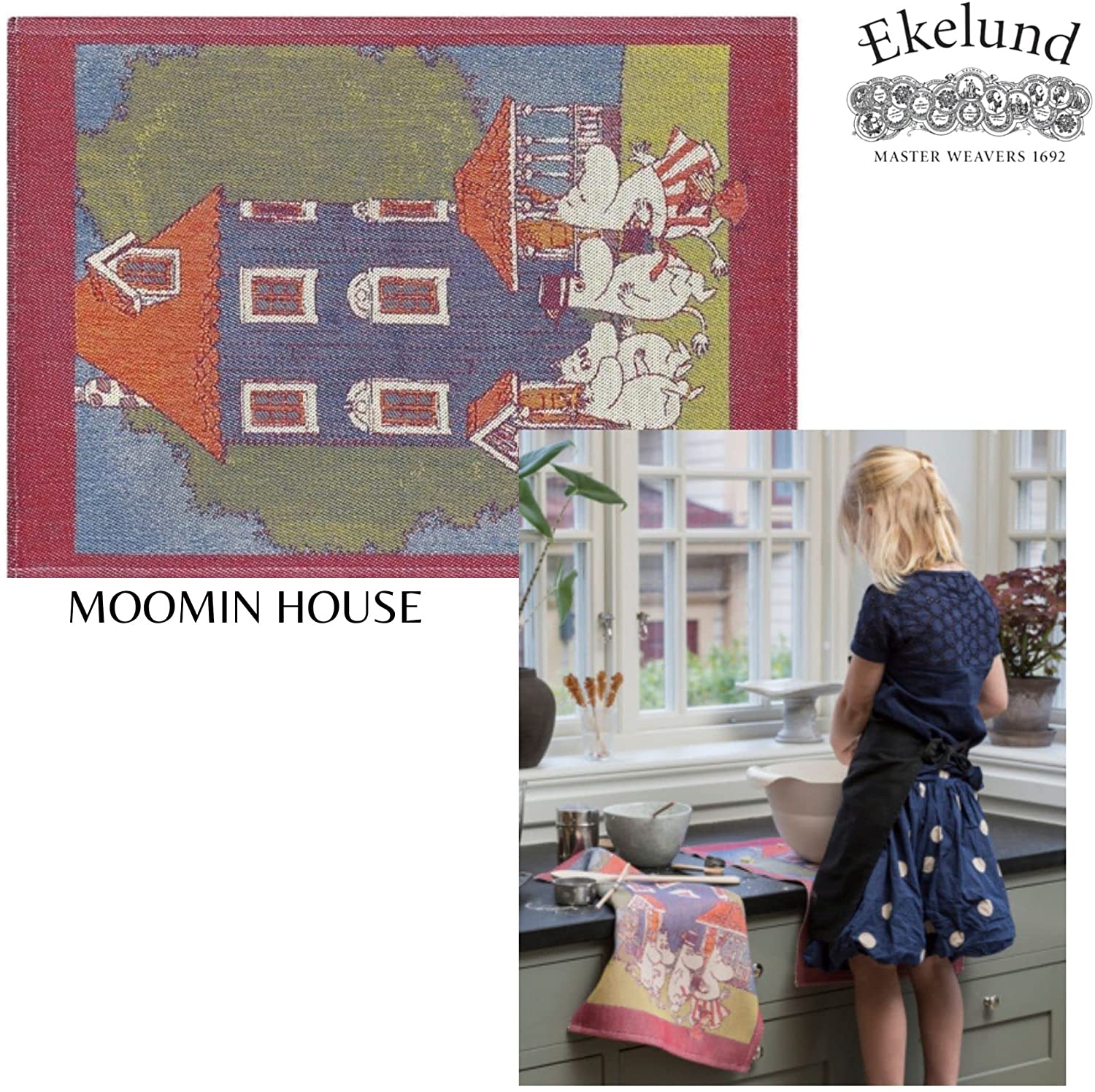 Ekelund Moomin House Large Tea Towel - Premium Cotton Kitchen Towel for Drying Dishes, Decor & Gift Ideas