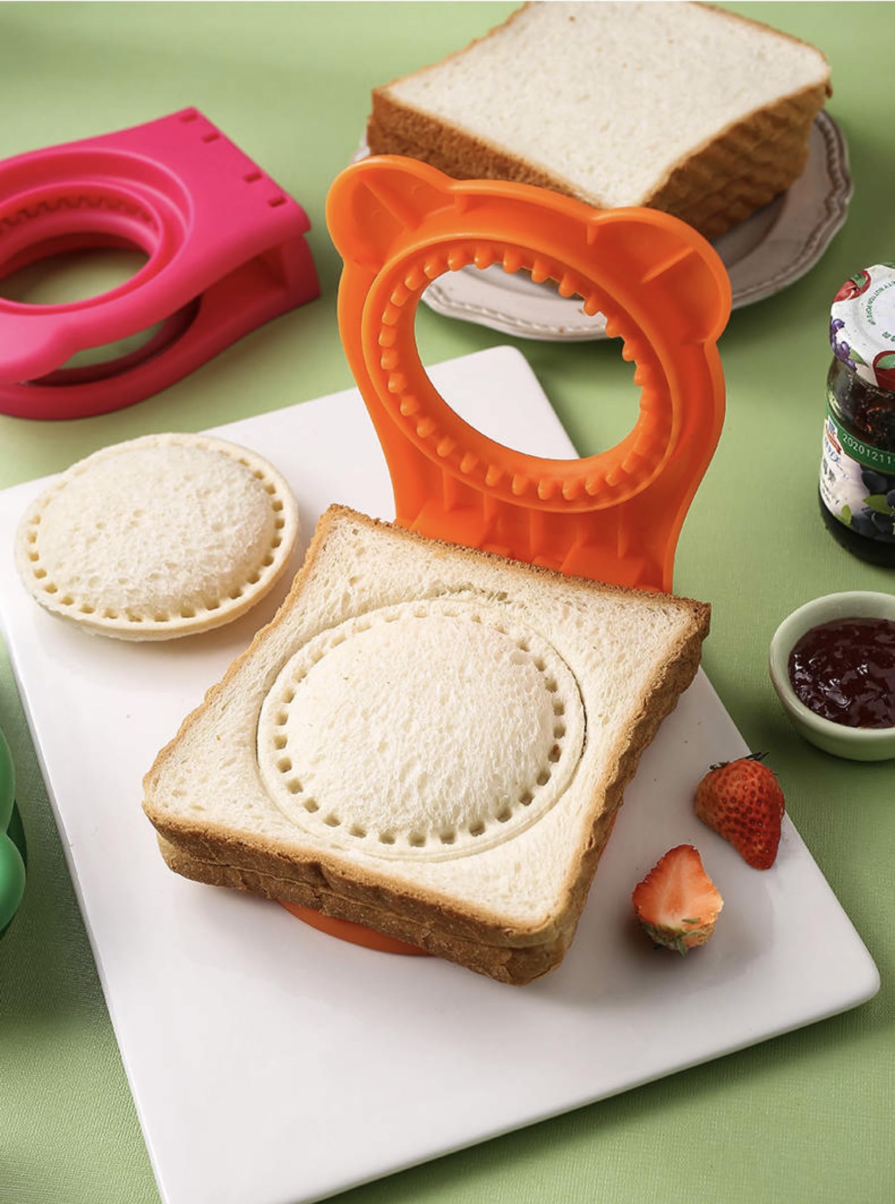 Stainless Steel Uncrustable Sandwich Maker for Kids - Bread Cutter & Sealer with Cleaning Brush & 12 Silicone Cupcake Liners (Orange) | Perfect for School Lunches, Picnics & Quick Snacks