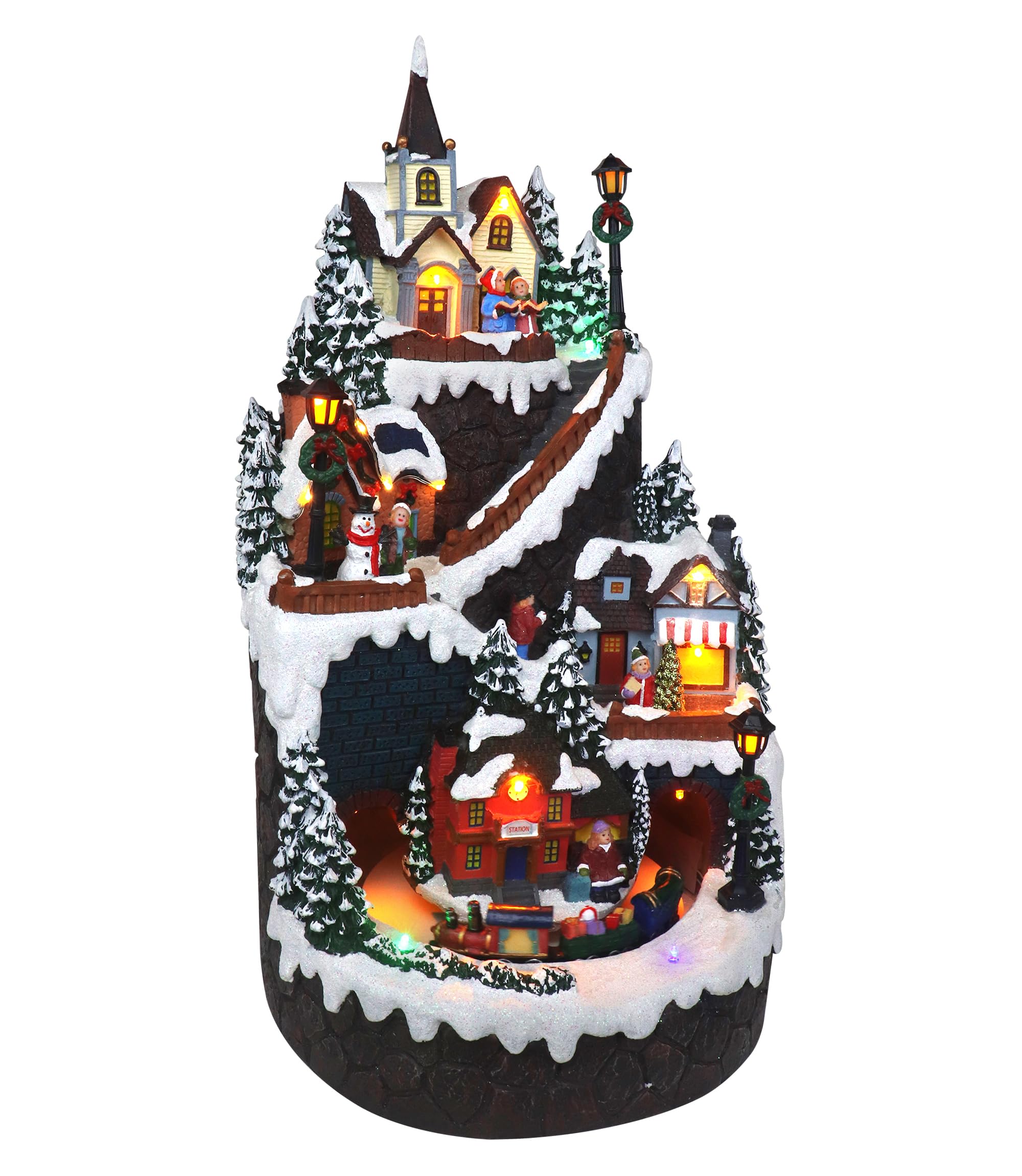 Christmas Village Mountain Houses with Moving Train - LED Lighted Musical Snow Village Collectible Set - Perfect for Holiday Home Decor, Christmas Tree Displays & Gift Giving - Ideal for Mantel Decorations, Winter Wonderland Displays & Family Gatherings