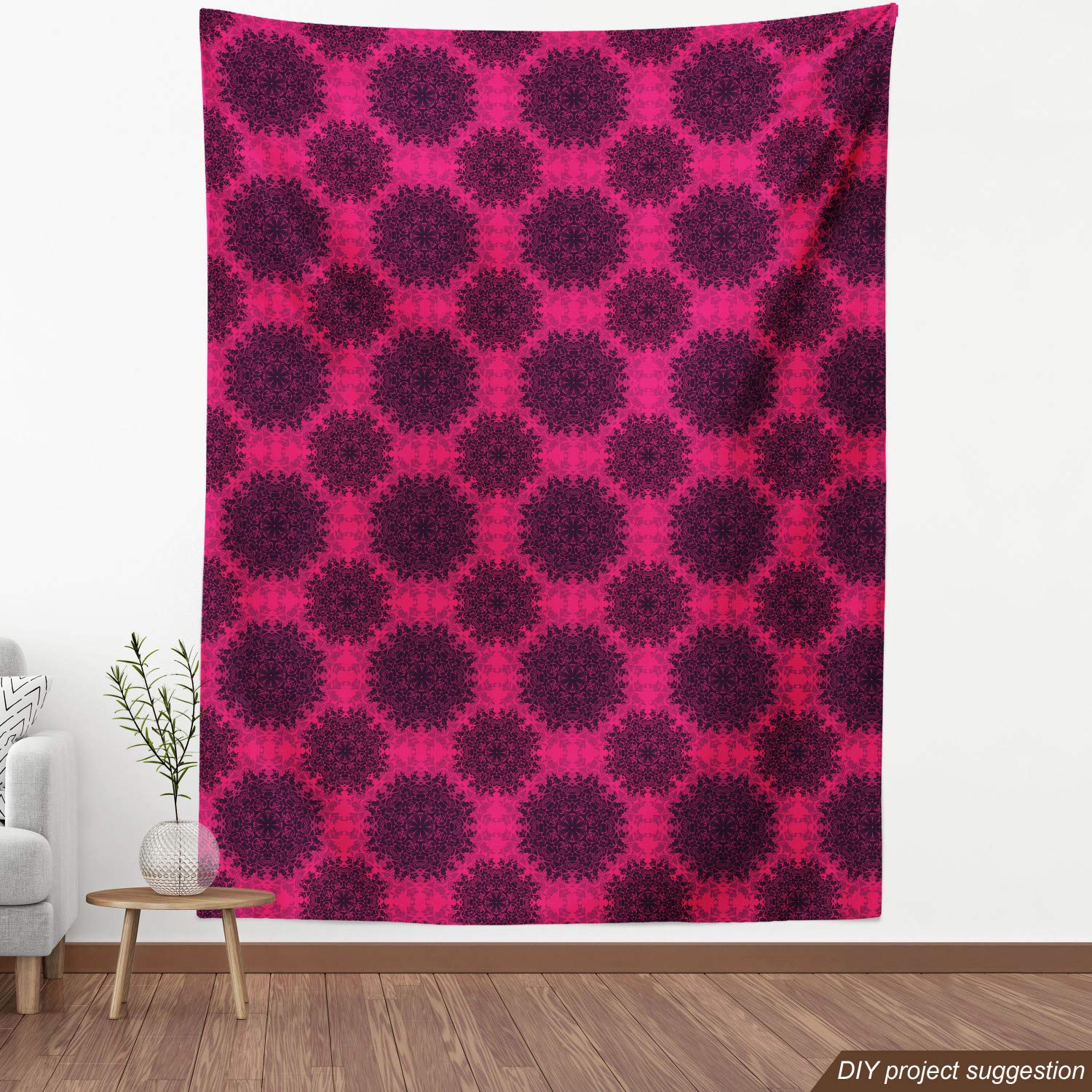 Ambesonne Floral Fabric by The Yard - Baroque Gothic Rose Flower Circle Mandala Psychedelic Print - Decorative Upholstery Fabric for Sofa, Curtains & Home Decor (10 Yards, Hot Pink Dark Purple) - Perfect for DIY Projects, Pillow Covers & Bohemian Home Accents