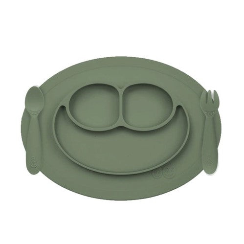 ezpz Mini Feeding Set for Toddlers - Olive Green | BPA-Free Silicone Baby Plates & Bowls | Perfect for Baby-Led Weaning, Travel & Daycare Use