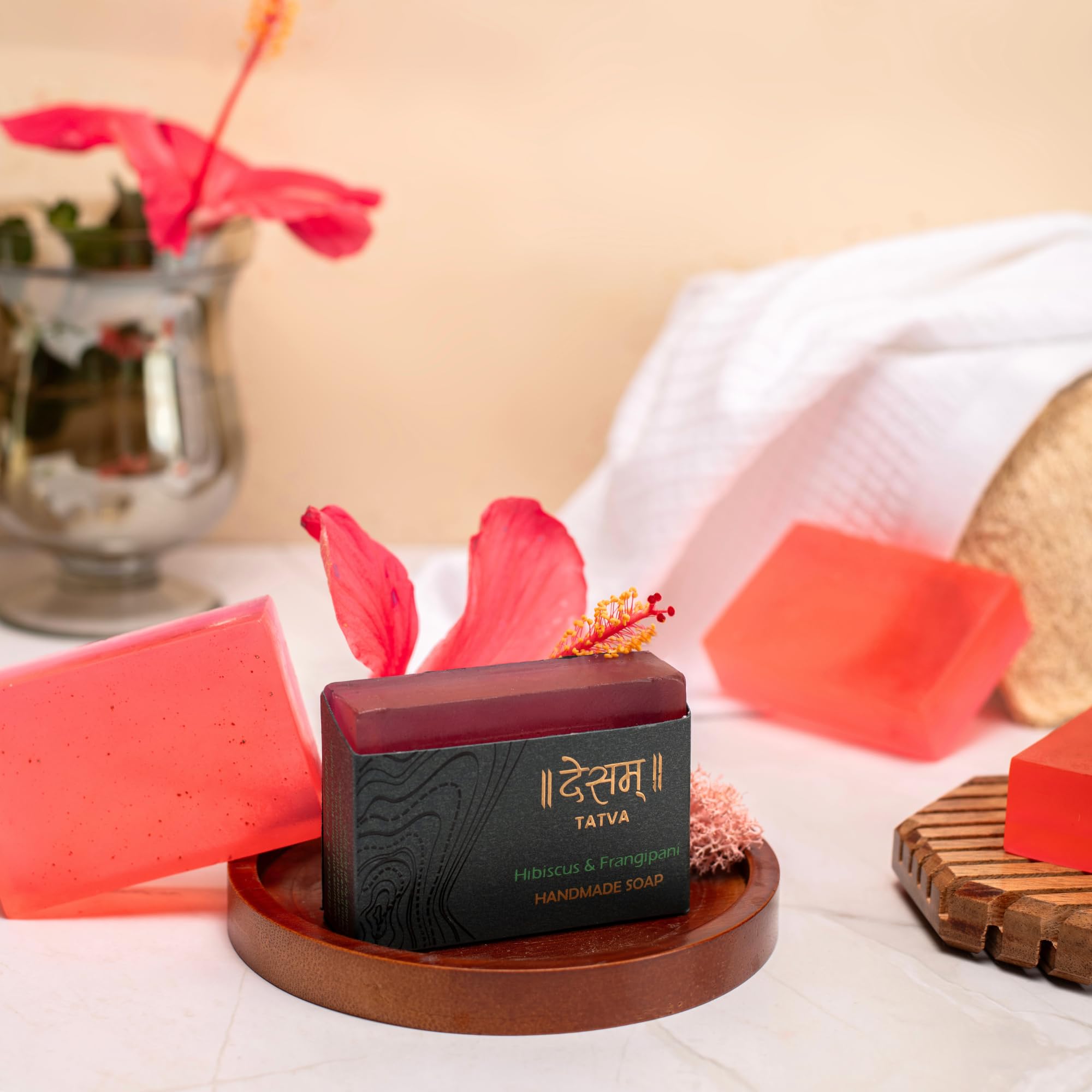 Desam Organics Hibiscus & Frangipani Handmade Organic Soap - Natural Skincare for Dry & Sensitive Skin - Perfect for Daily Use, Gifts & Spa Days