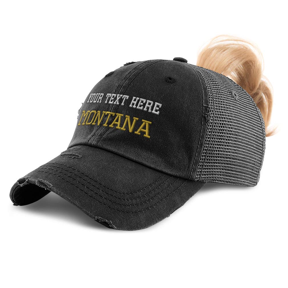 Custom Women's Ponytail Cap - Montana State USA Embroidery Cotton Baseball Hat for Running, Hiking & Outdoor Activities