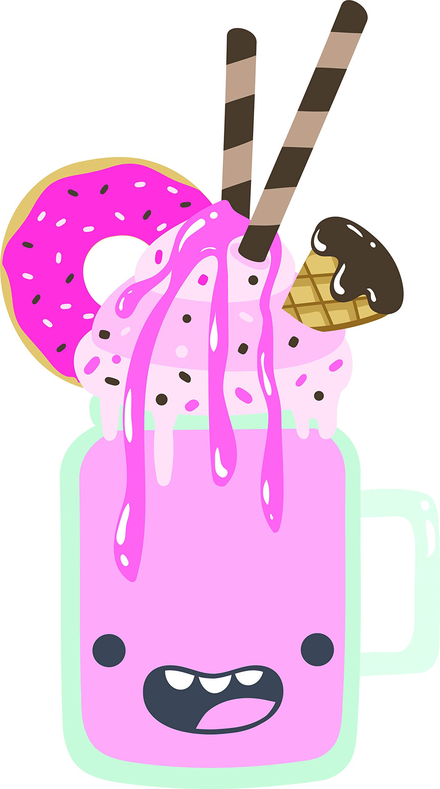 Kawaii Ice Cream Dessert Drink Cartoon Emoji Vinyl Sticker - 12 Inch Tall, Strawberry Pink - Perfect for Laptop Decoration, Water Bottles & Scrapbooking