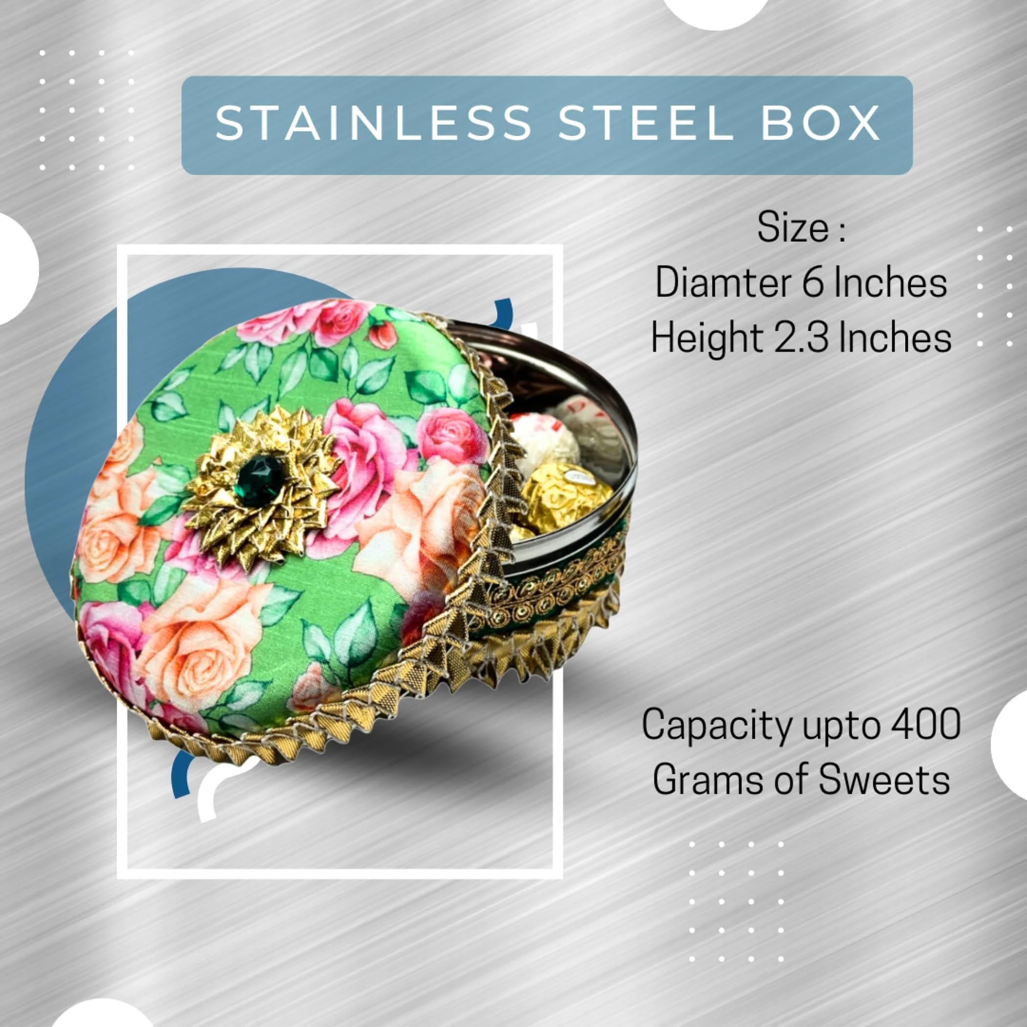 LoveNspire Decorative Gotta Steel Ladoo Box - Elegant Indian Sweet Box for Wedding, Housewarming & Festivals - Perfect Pooja Favor, Shagun Gift for Friends, Family & Guests - Ideal for Bridesmaid Gifts & Special Occasions