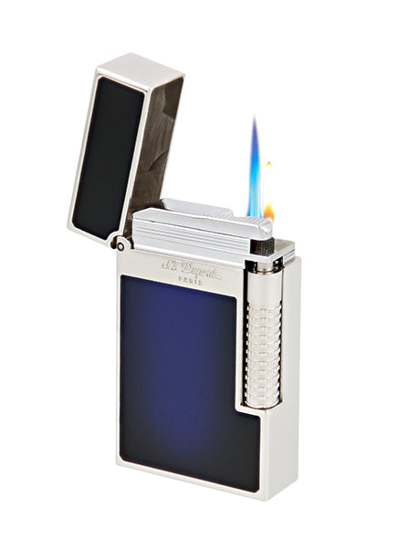 S.T. Dupont Le Grand Cling Blue Sunburst Palladium Lighter - Premium Luxury Windproof Butane Lighter for Cigars, Cigarettes & Outdoor Use - Perfect Gift for Men & Collectors