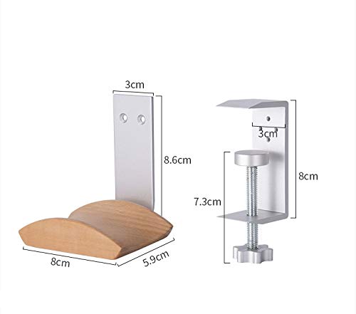 Beech Wood & Silver Clamp Headphone Stand - Under Desk Headphone Holder Hanger for Audio, Studio & Gaming Headphones - Perfect for Home Office, Gaming Setup and Studio Organization