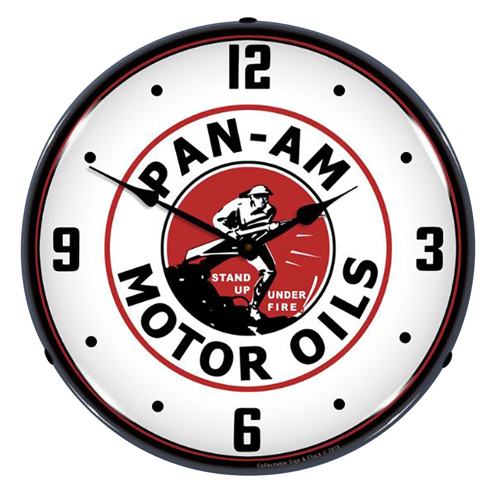 Pan Am Motor Oils Lighted Clock - Vintage Style Automotive Wall Clock with Illuminated Display - Perfect for Garage, Man Cave, or Workshop Decor
