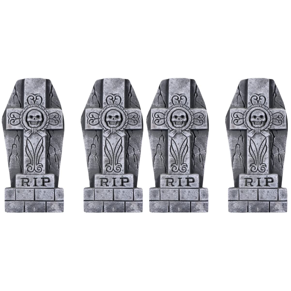 ARTIBETTER 4 Pack Halloween Foam Tombstones - Spooky Graveyard Decorations for Outdoor Yard, Haunted House & Party Props - RIP Headstones for Halloween Decor