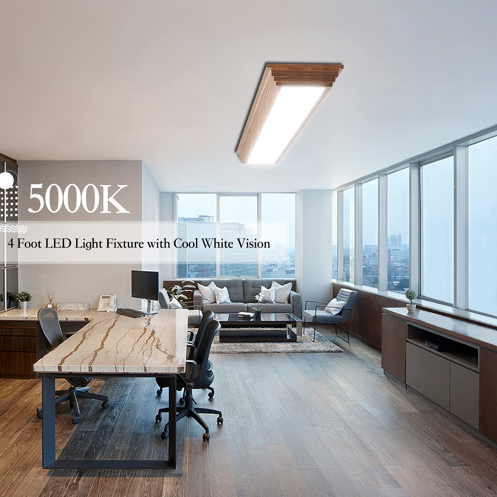 FAITHSAIL 4FT LED Light Fixture - 3000K/4000K/5000K Selectable Color Temperature, Dimmable 50W 5500LM Flush Mount Ceiling Light with Wooden Look - Perfect for Kitchen Lighting, Bedroom Ambiance & Laundry Room Illumination