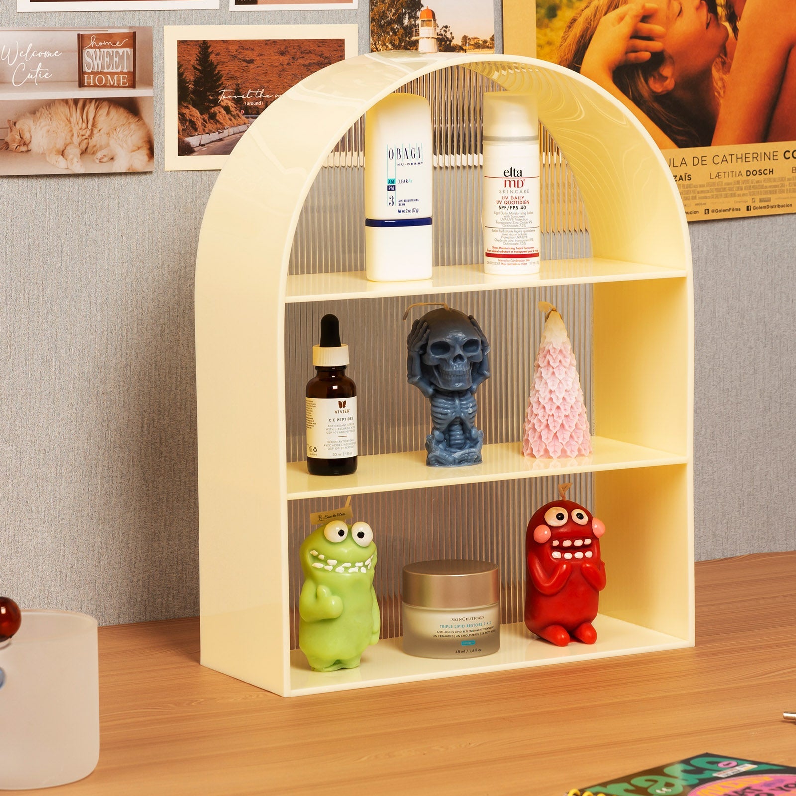 Ventray Home Arched Acrylic Desktop Storage Rack - Yellow Organizer for Office Supplies, Makeup, Pens | Perfect for Desk Organization & Small Space Storage