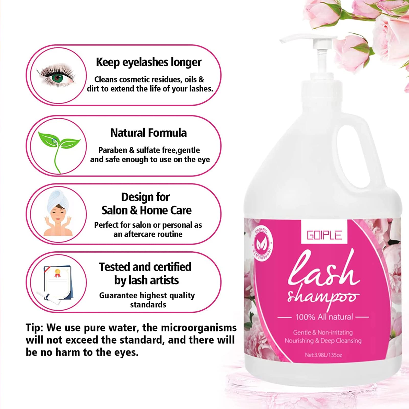 Professional Eyelash Extension Shampoo & Cleanser - 3.98L Foaming Lash Wash for Extensions | Gentle, Non-Irritating Formula | Salon & Home Use | Perfect for Daily Lash Care & Maintenance