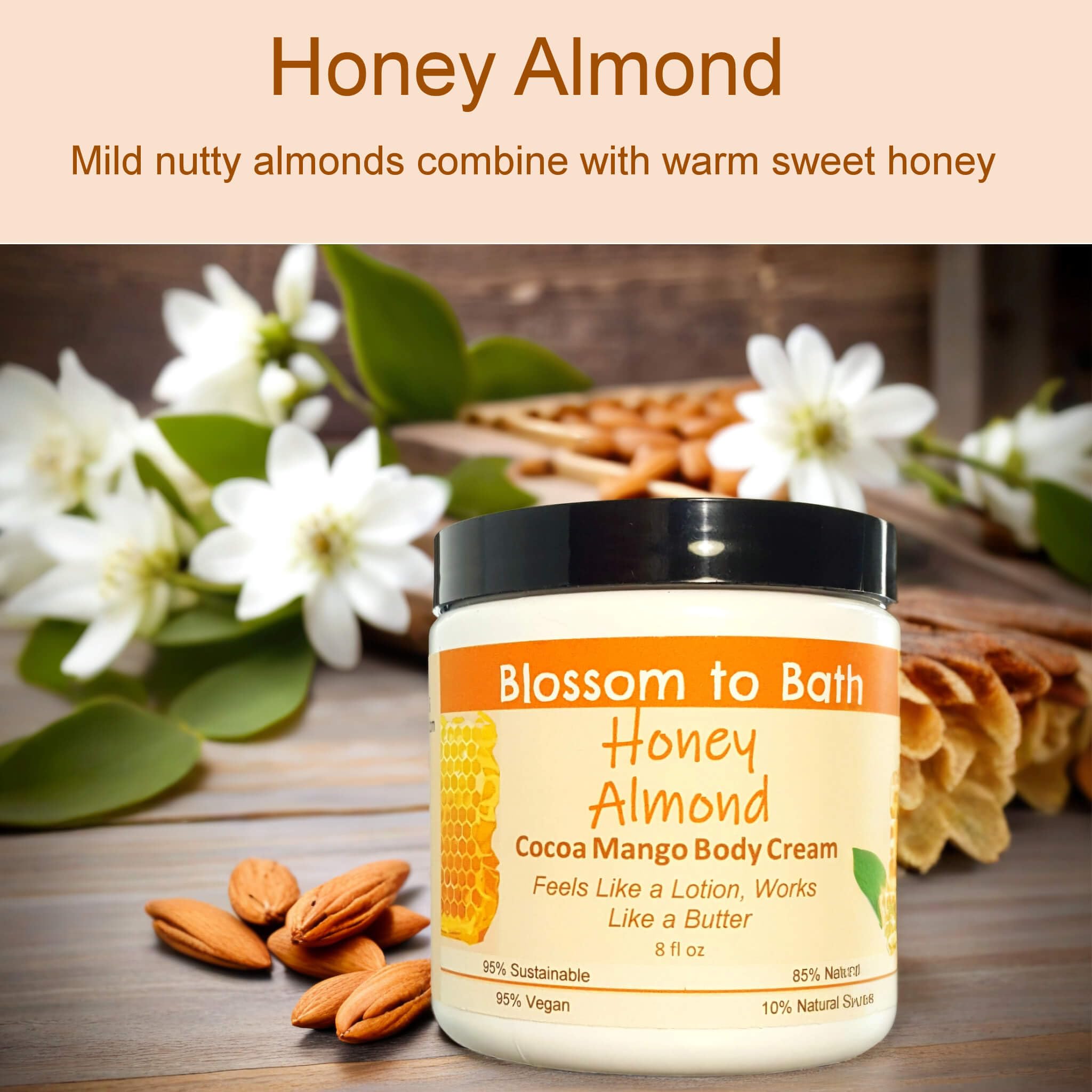 Honey Almond Cocoa Mango Body Cream - 8oz Phthalate-Free Moisturizing Lotion with Light Nutty Scent | Ultra-Hydrating Butter for Dry Skin | Perfect for Daily Use, Spa Nights & Gift Giving