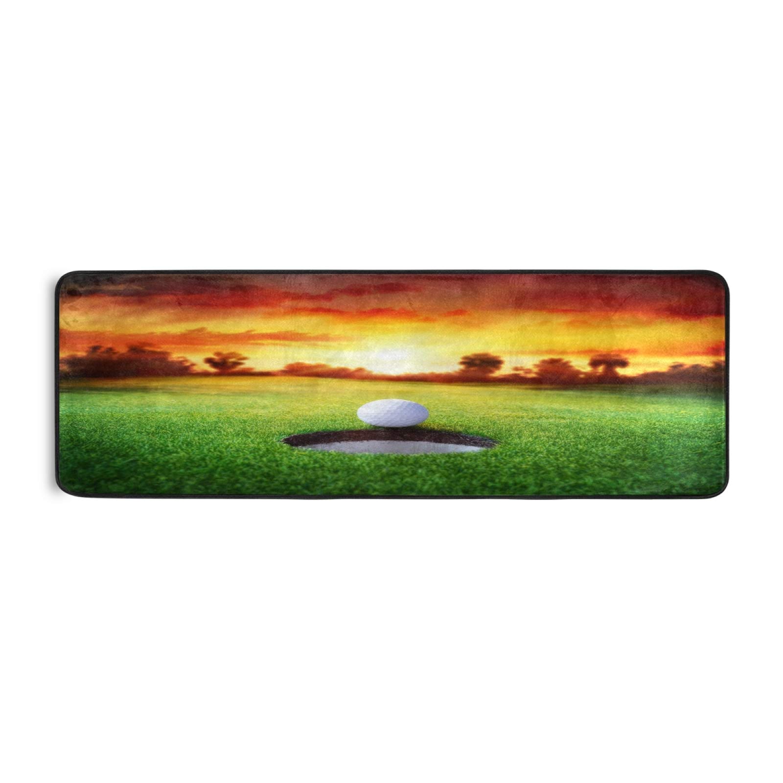 Non-Slip 2'x6' Golf Ball Sunset Hole Area Rug - Long Runner Carpet for Hallway, Living Room, Bedroom, Bathroom & Entryway | Indoor Home Decor for Sports Enthusiasts & Golf-Themed Spaces