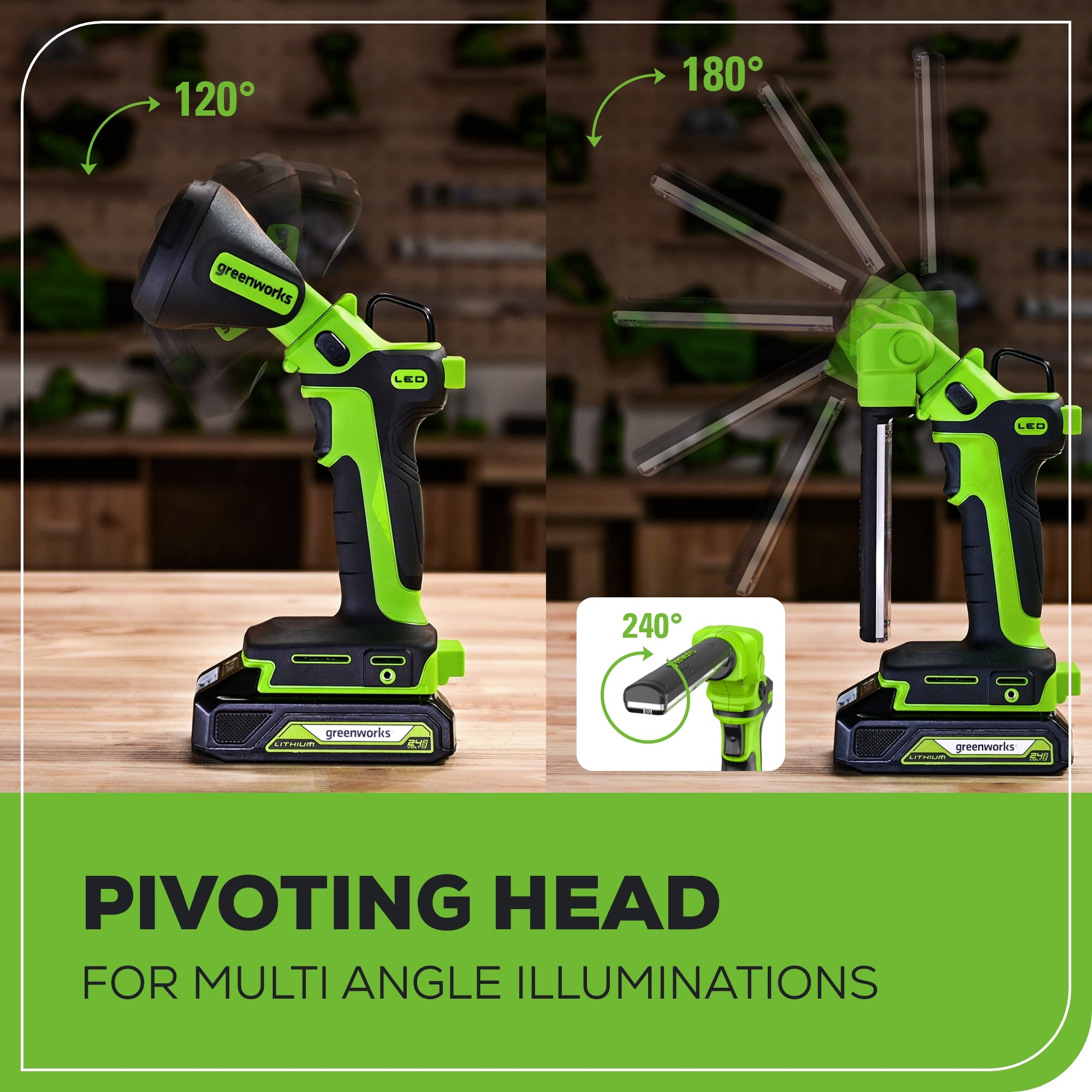 24V Cordless Rechargeable LED Work Light with 2.0Ah Battery & Fast Charger - 2-in-1 Flashlight & Floodlight for Construction, Camping, Emergency & Home Repair