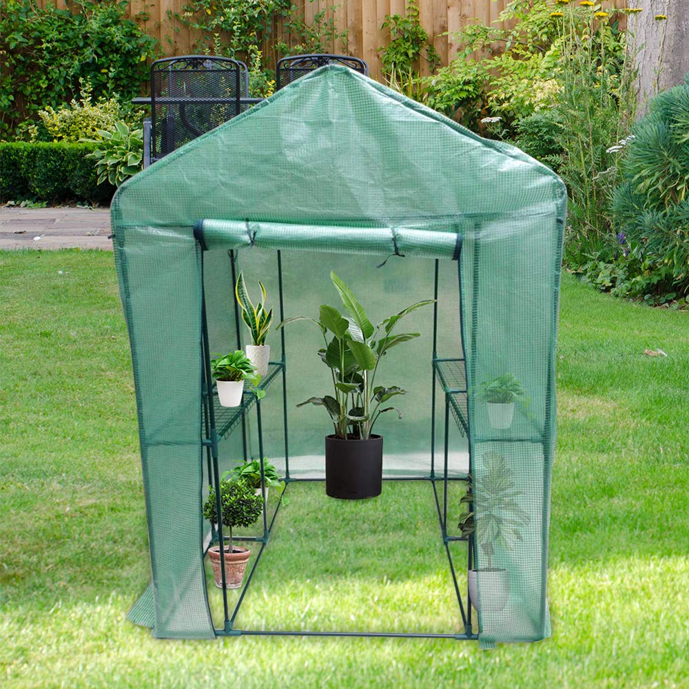 AGFabric Walk-in Greenhouse with Flower Stand & Roll-Up Zipper Door - 55.9