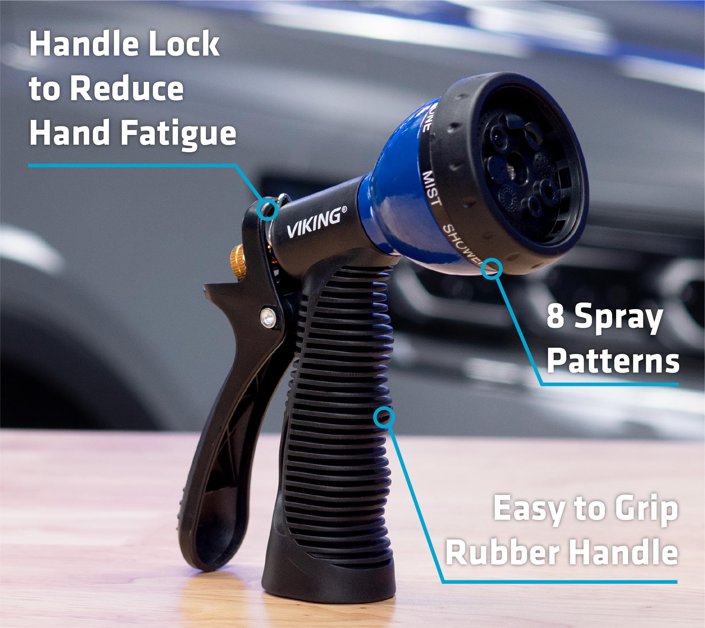 VIKING Heavy Duty Garden Hose Nozzle - 8 Adjustable Spray Patterns for Car Washing, Plant Watering, Pet Bathing & Home Cleaning | Durable Outdoor Watering Tool for Lawn, Garden & Household Use