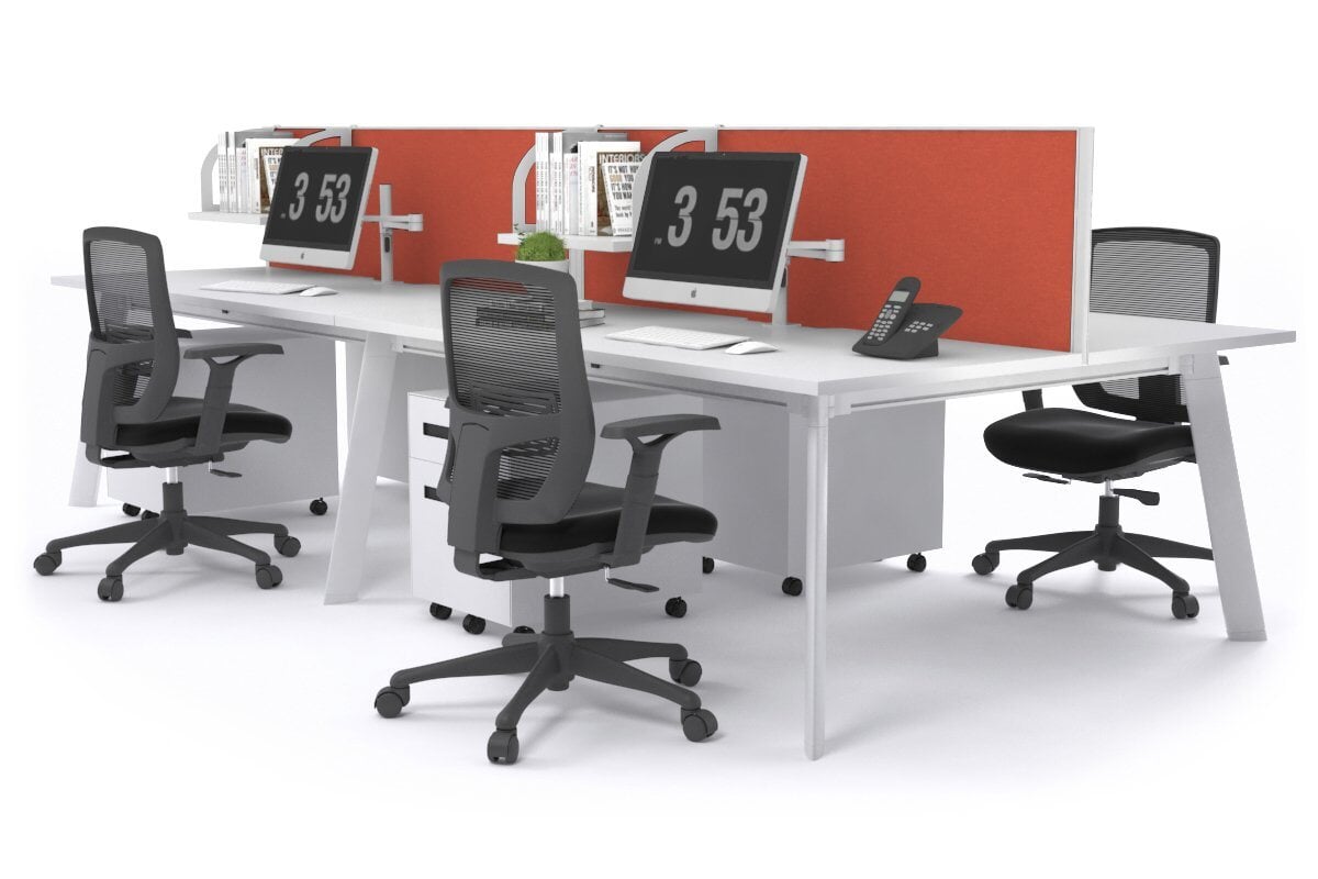 4-Person Workstation with White Frame - 1600L x 800W Office Desk with Cable Management | Perfect for Team Collaboration & Open Office Spaces