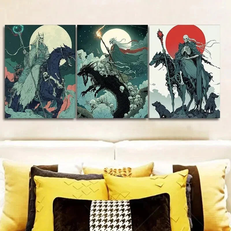 3-Piece Queen of Death Wall Art Set - Framed Canvas 50x70cm (19.7x27.6in) - High Quality Print, 100% Australian Made, Ready to Hang - Gothic Home Decor for Living Room, Bedroom & Office