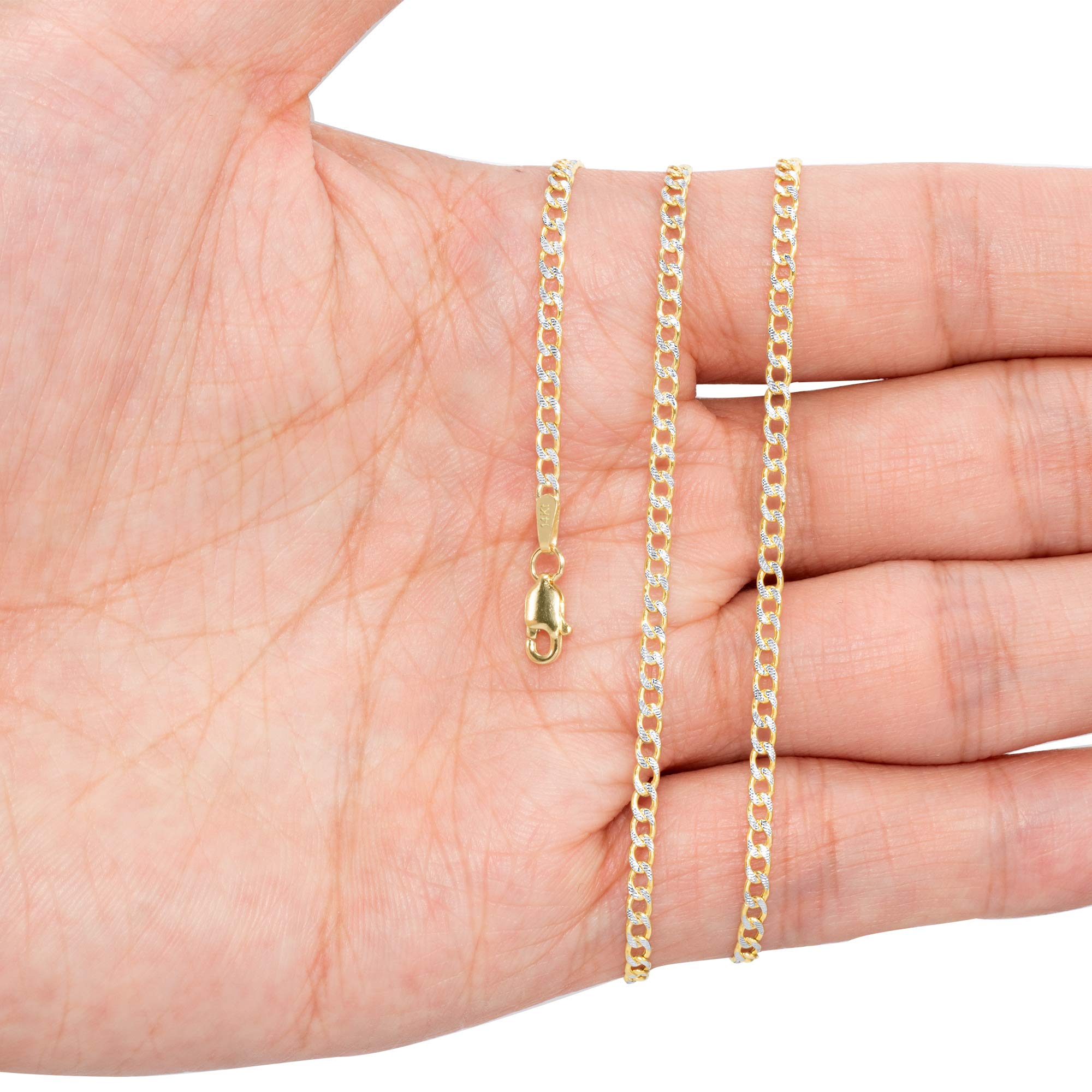 10K Real Yellow Gold Cuban Curb Link Chain Necklace - 2.5mm Diamond Cut Pave Design (16