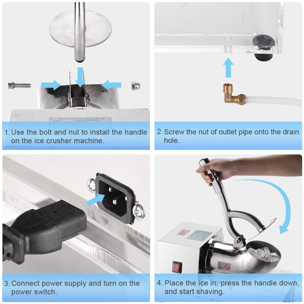 440lbs/h Commercial Block Ice Shaver Machine - Professional Fluffy Snow Cone Maker with Acrylic Box for Shaved Ice, Slushies & Frozen Drinks - Perfect for Parties, Carnivals & Food Trucks
