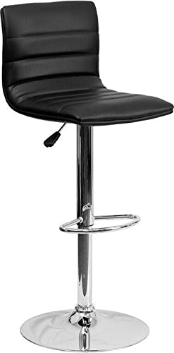 Modern Black Vinyl Adjustable Bar Stool with Back – Swivel Kitchen Island Stool for Counter, Dining & Home Decor – Comfortable Armchair for Kitchen, Bar & Breakfast Nook